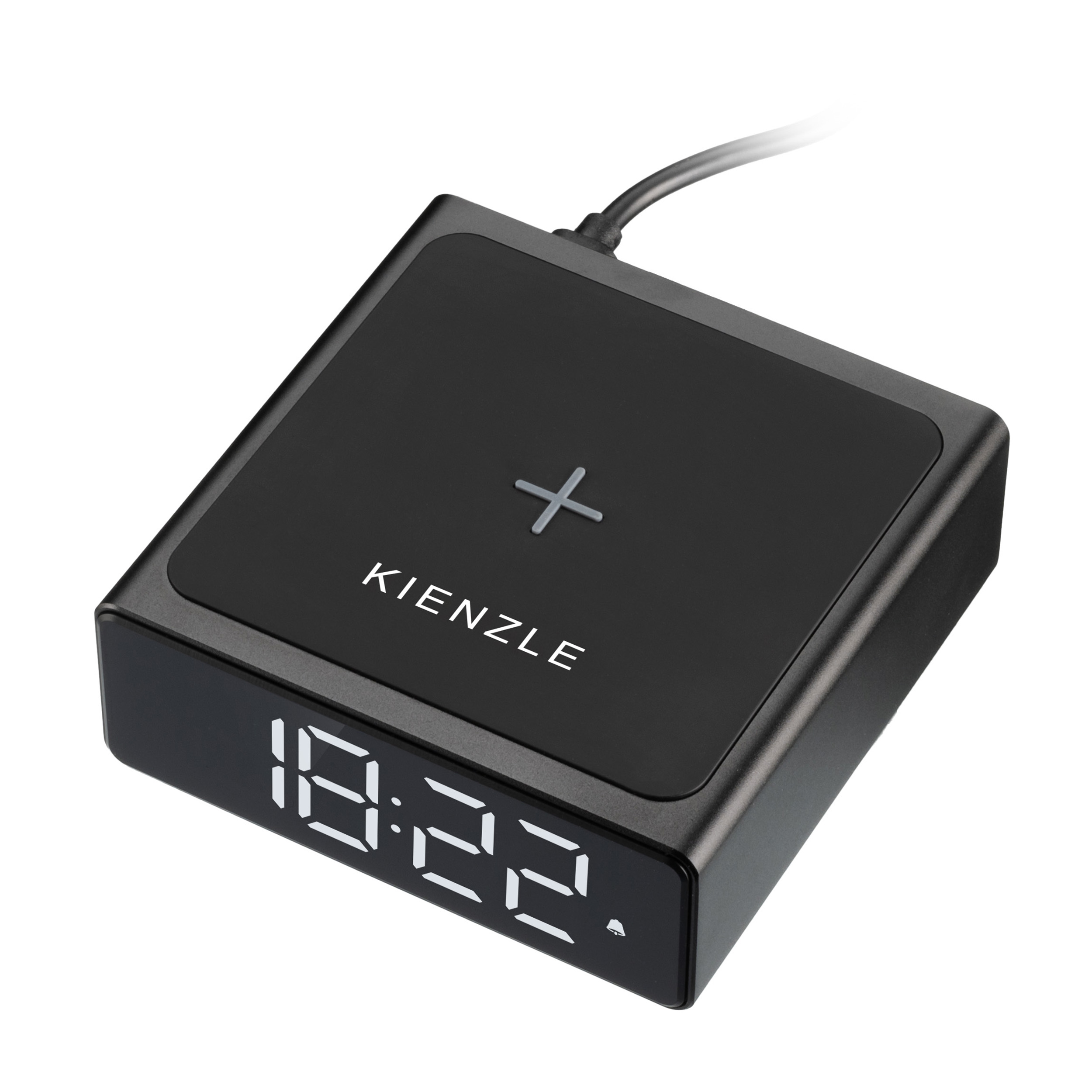 Cargador Kienzle negro con pantalla digital de hora 18:22.