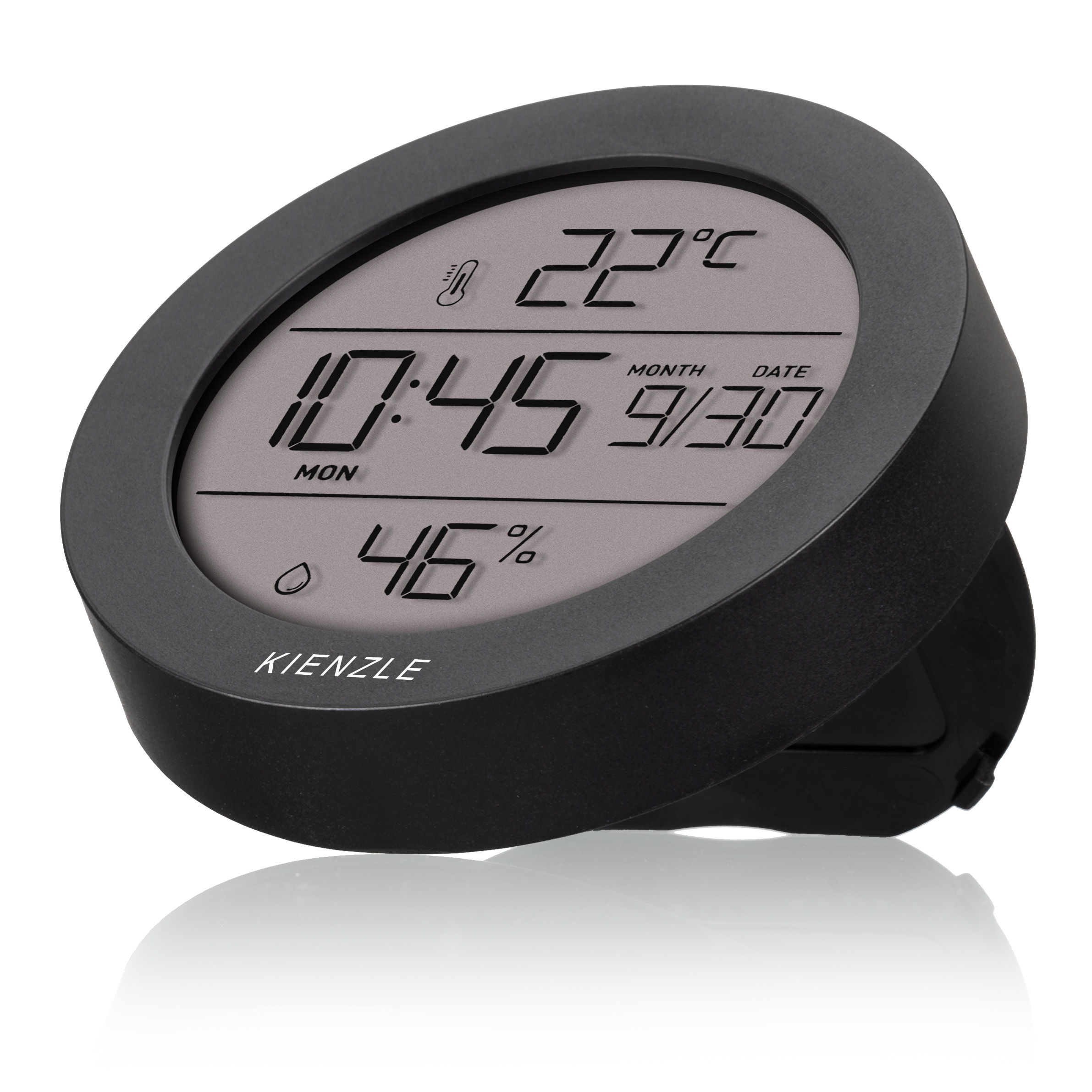 Reloj digital muestra 22°C, 10:45, 30 de septiembre, 46% humedad.