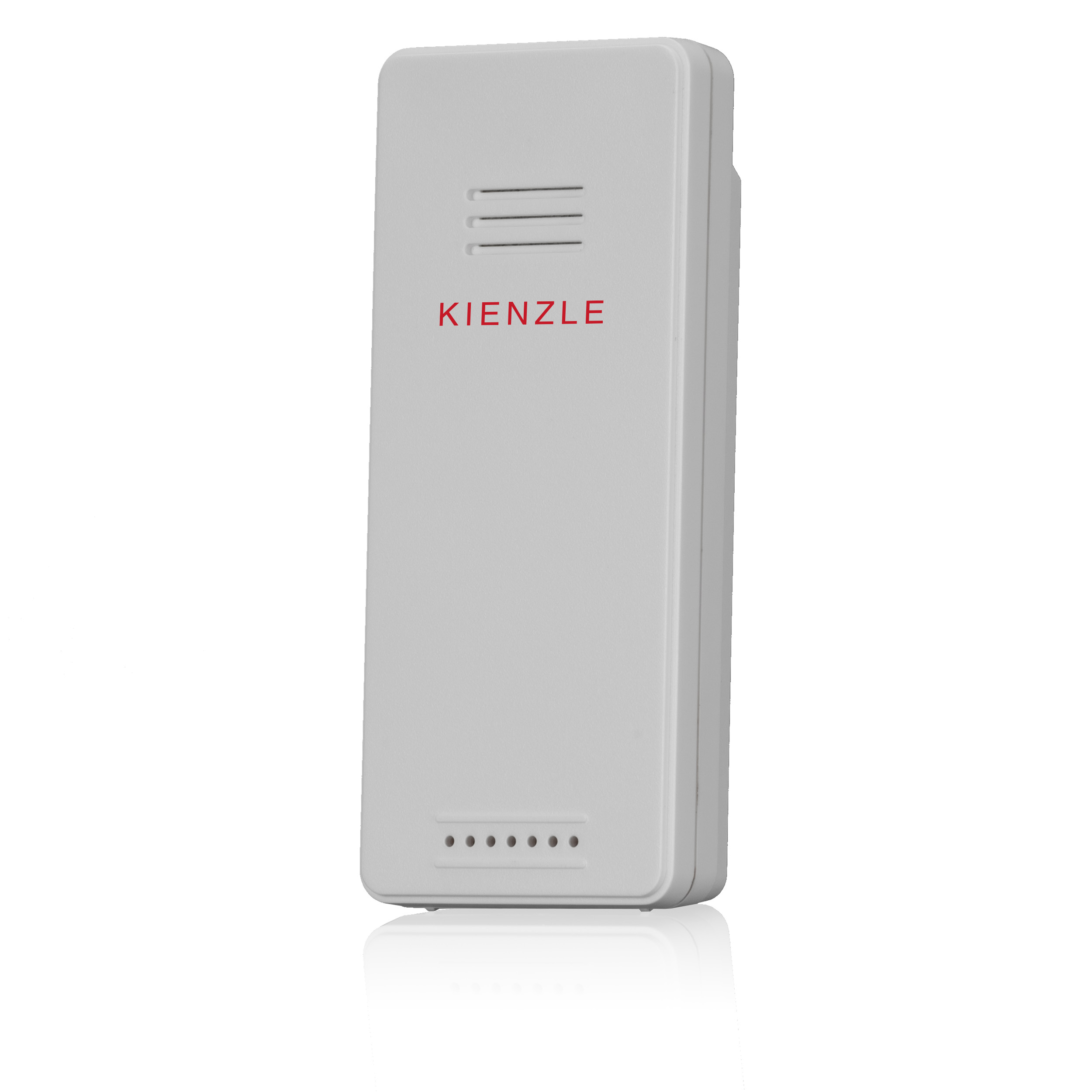 Un dispositivo rectangular blanco con logo rojo KIENZLE y ranuras de ventilación.