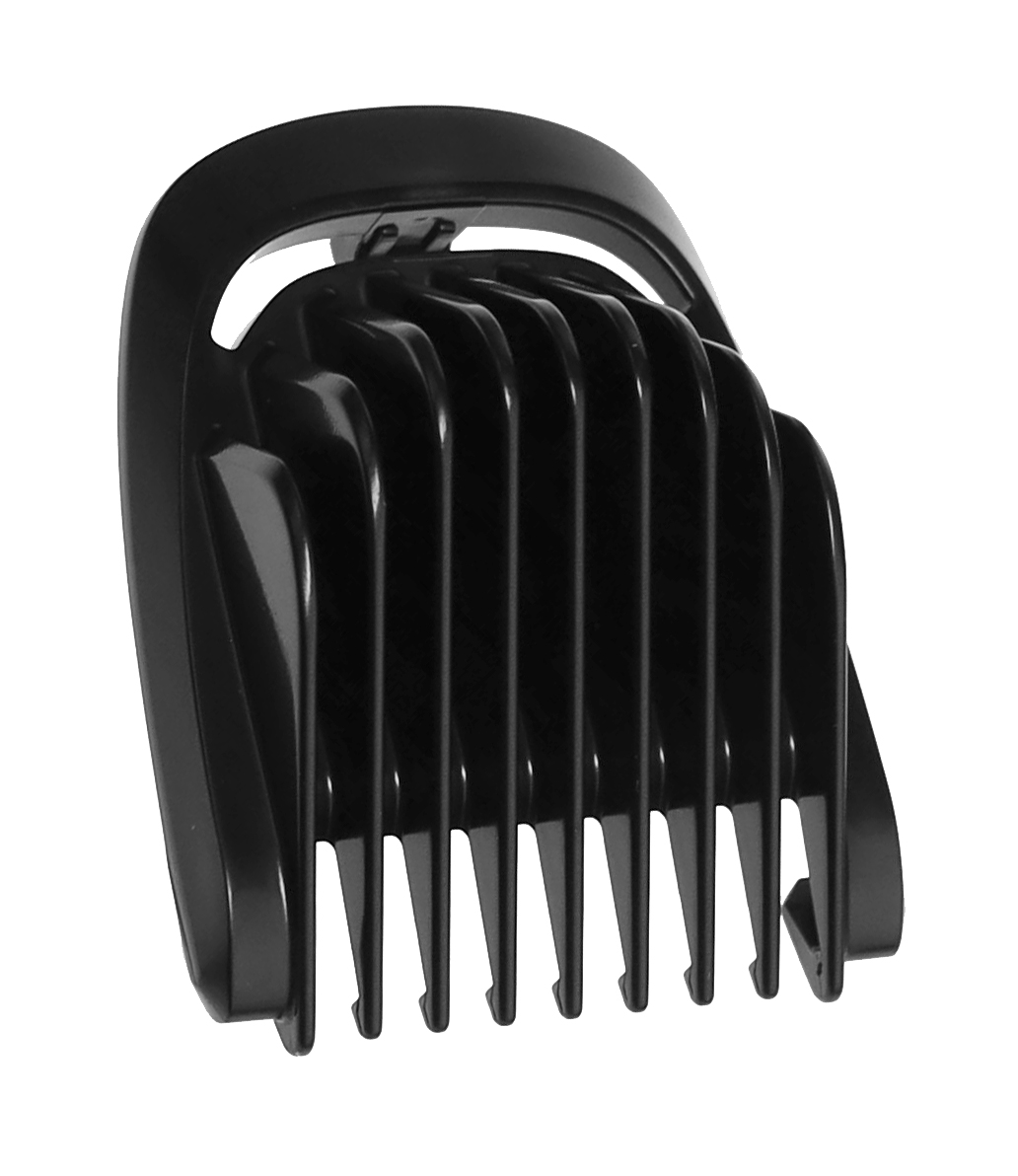 Schwarzer Aufsatz für Haarschneider mit Kämmen.
