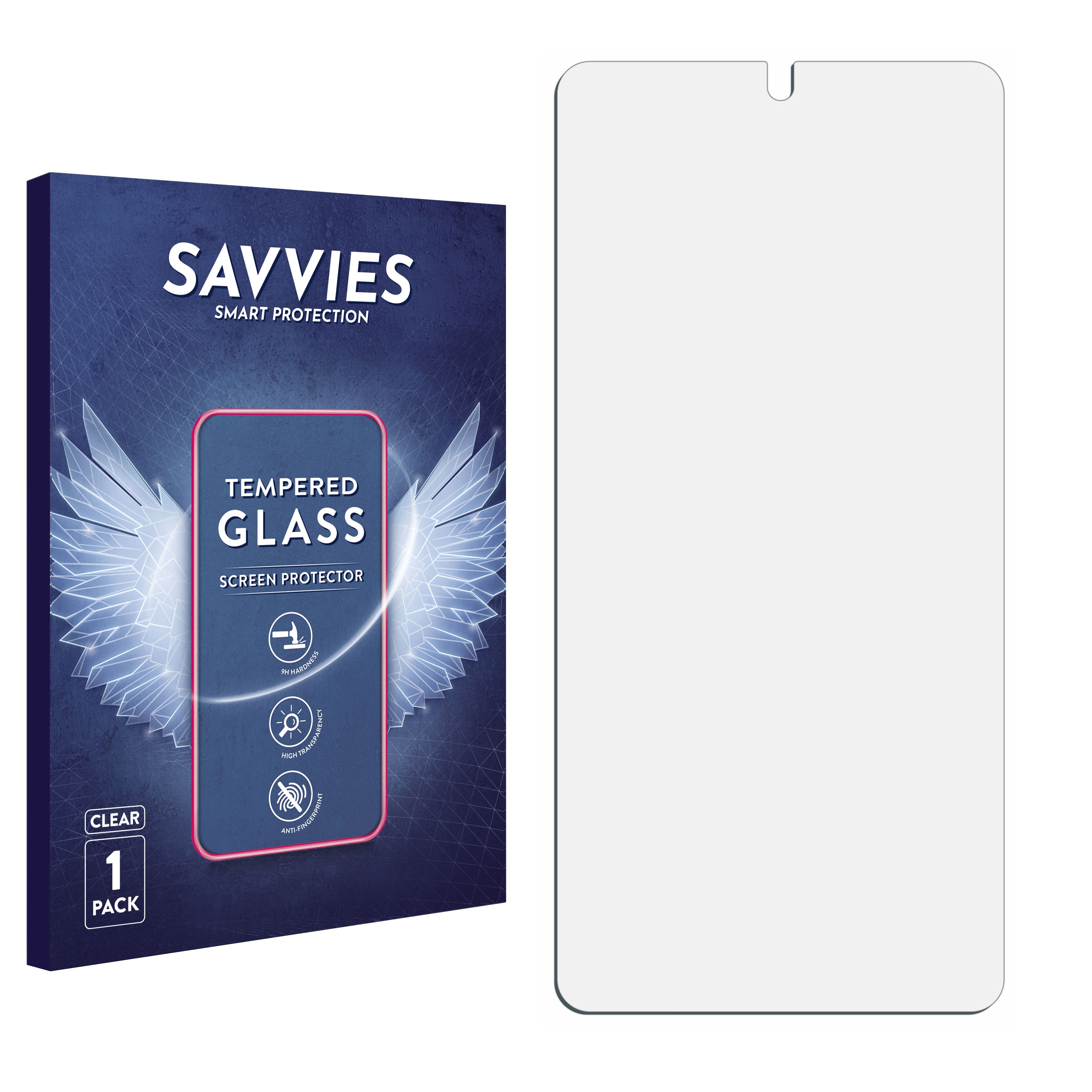 Savvies Displayschutzfolie aus gehärtetem Glas, 1er Pack, klar.