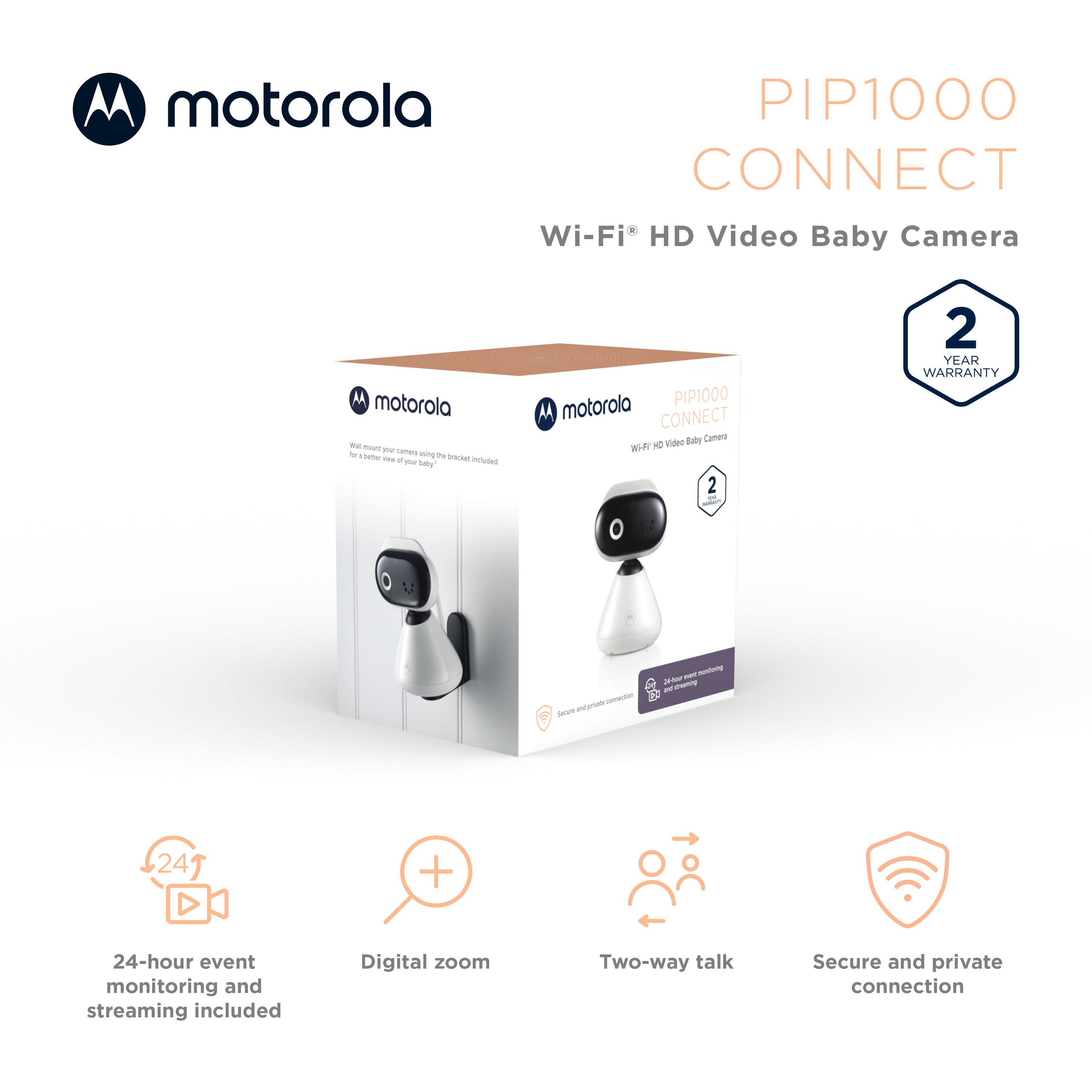 Videocamera per neonati Motorola PIP1000 CONNECT Wi-Fi HD 2 anni.
