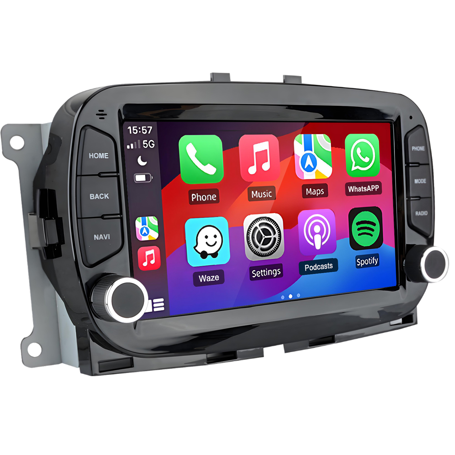 Ein Infotainment-System für Autos mit Apps wie Telefon, Musik und Karten.