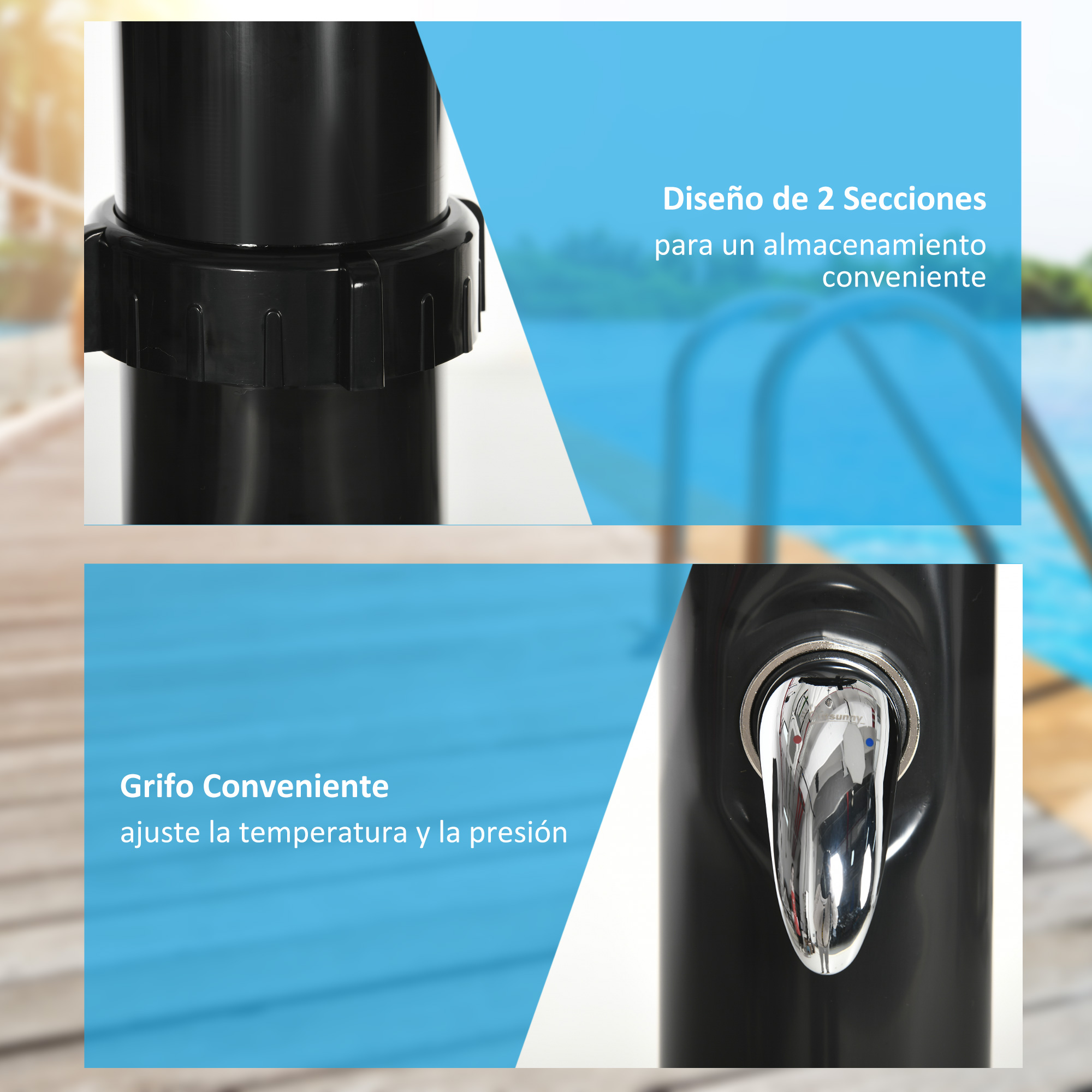 Sección de tubería negra con anillo roscado y grifo. Diseño de 2 secciones.