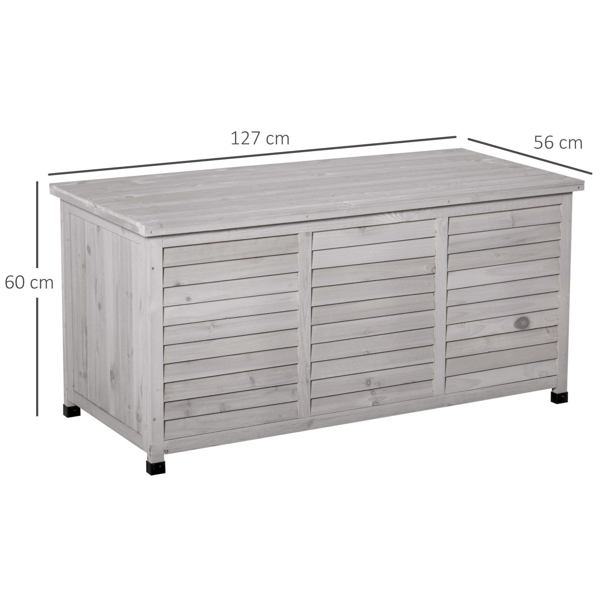 Cassapanca in legno con frontale a doghe, 127x56x60 cm.