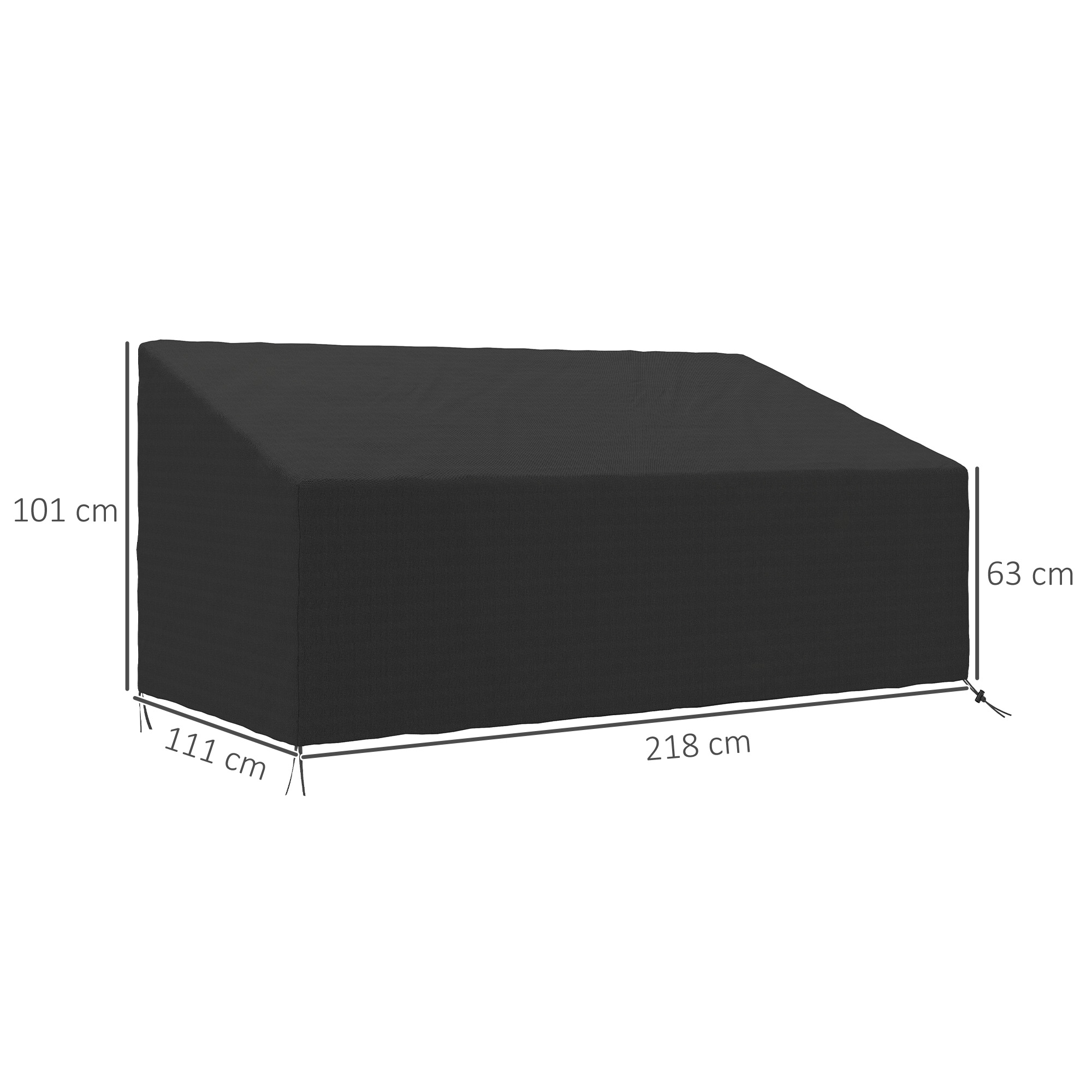 Funda negra para muebles de exterior, medidas 218x111x101/63 cm.