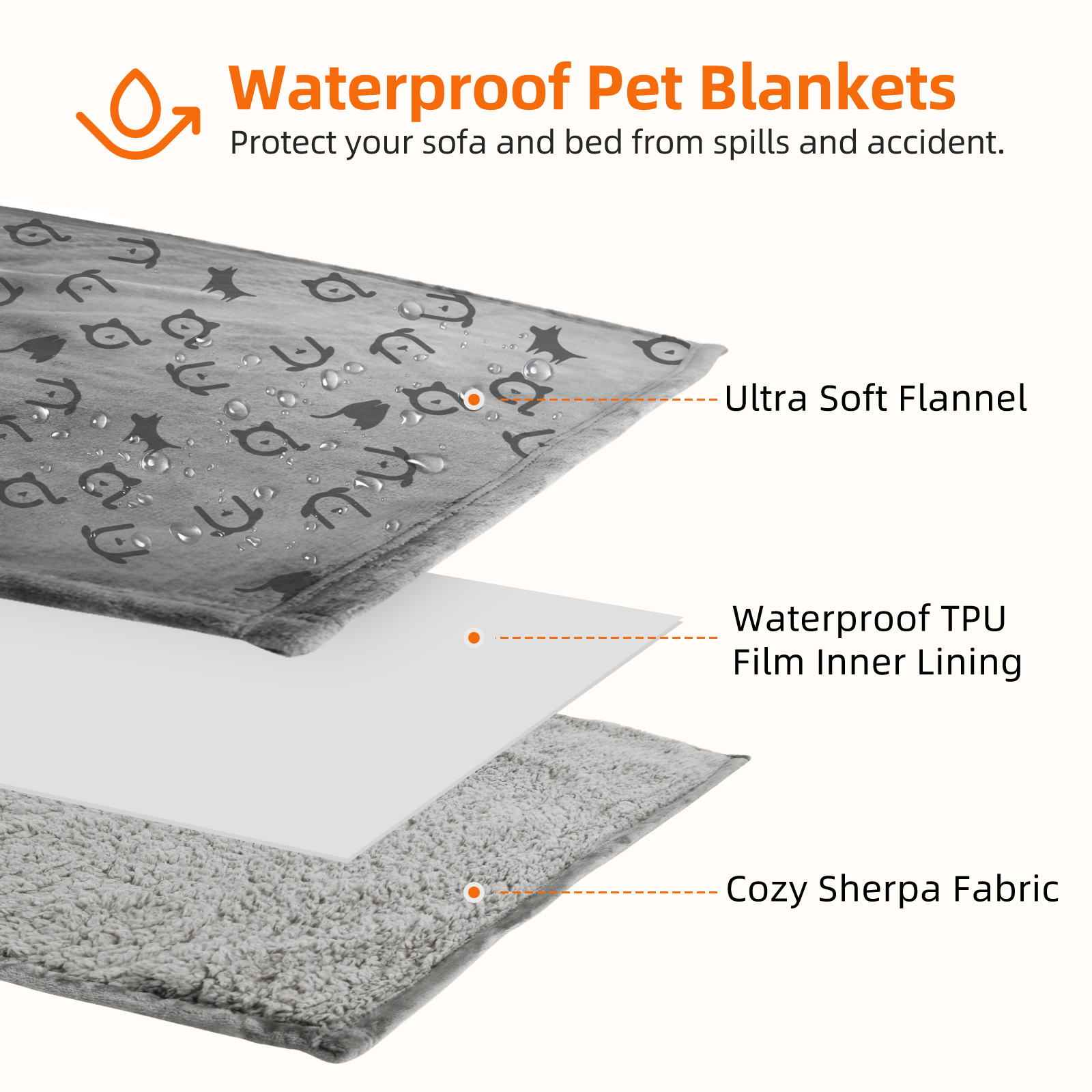 Manta gris para mascotas con estampado de huellas, impermeable y suave.
