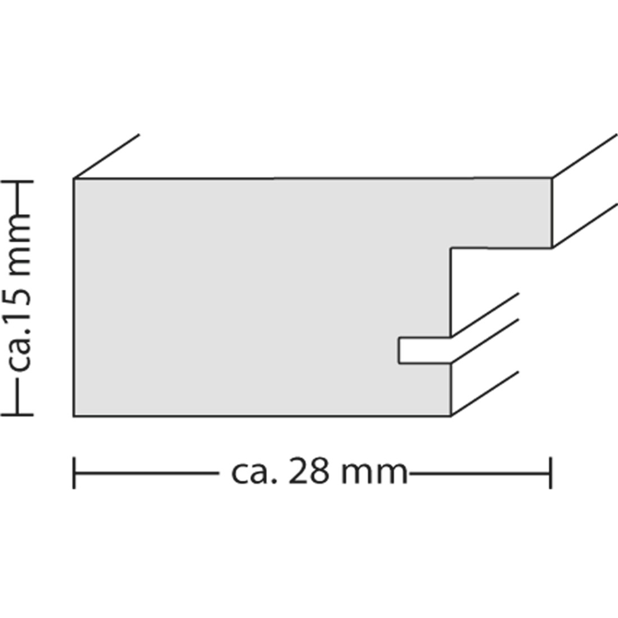 Technische Zeichnung eines Profils mit Maßen 15 mm und 28 mm.