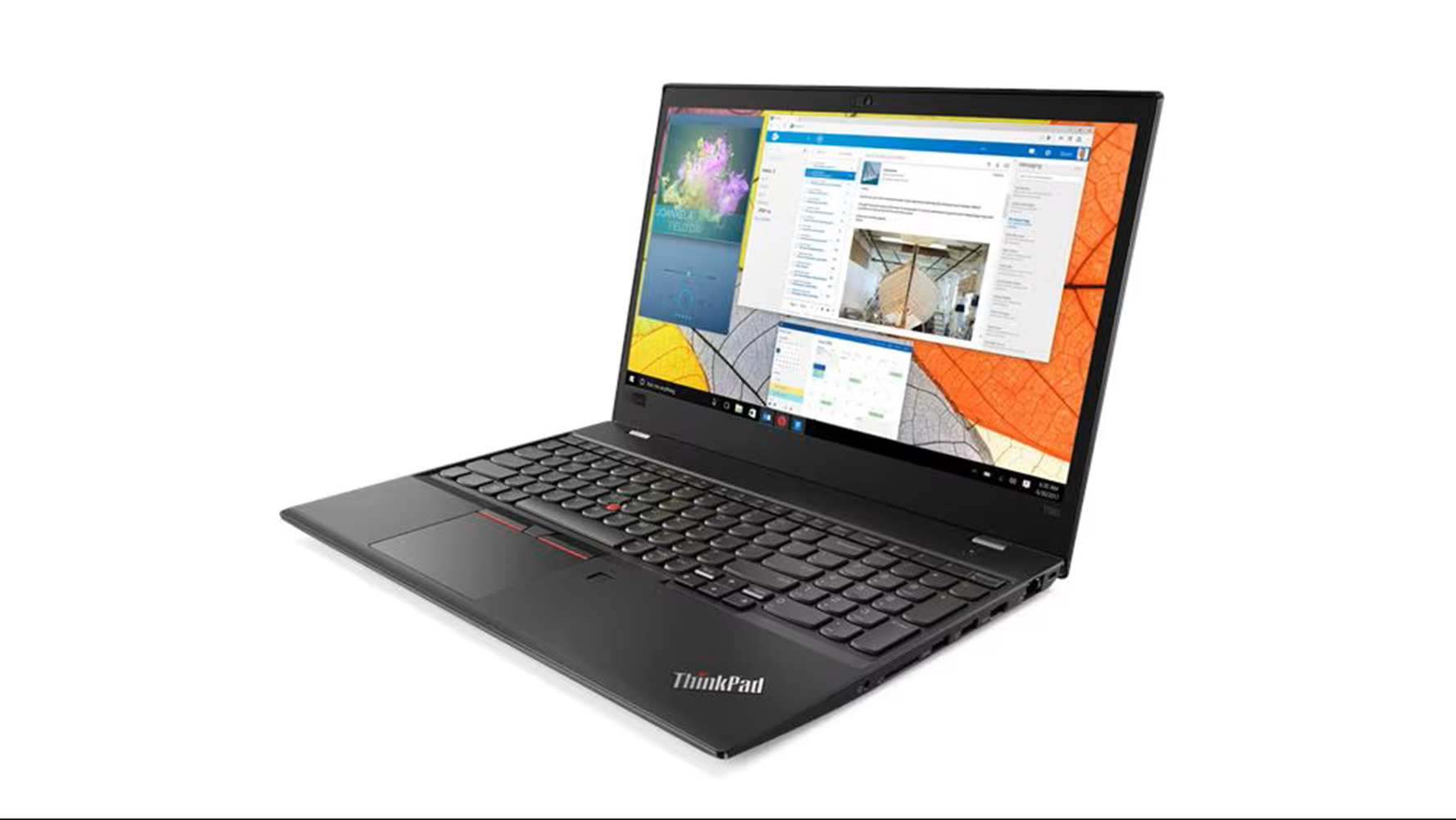 Schwarzer Lenovo ThinkPad Laptop mit geöffnetem Bildschirm und Tastatur.