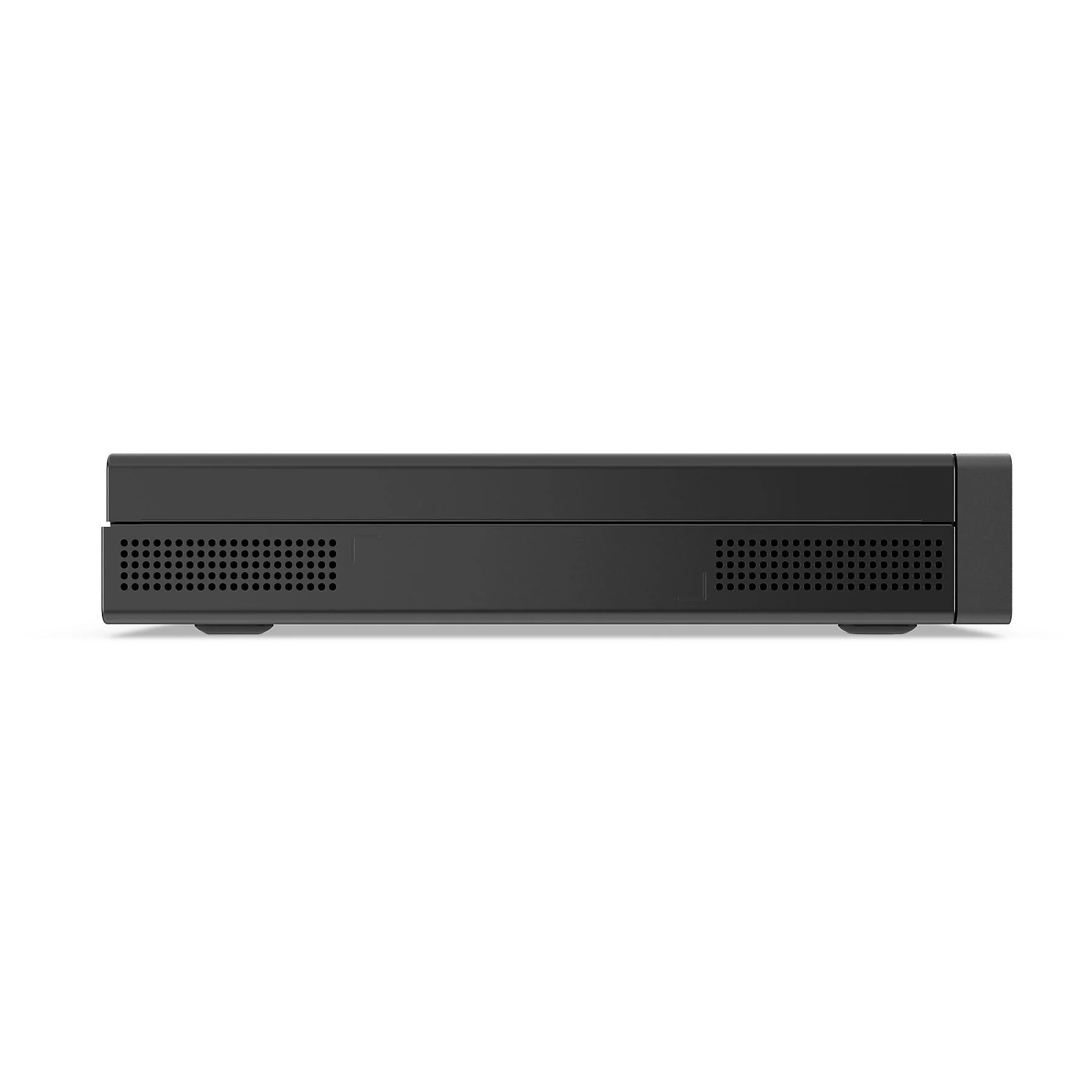 Un dispositivo elettronico nero e sottile con griglie di ventilazione sulla parte anteriore.