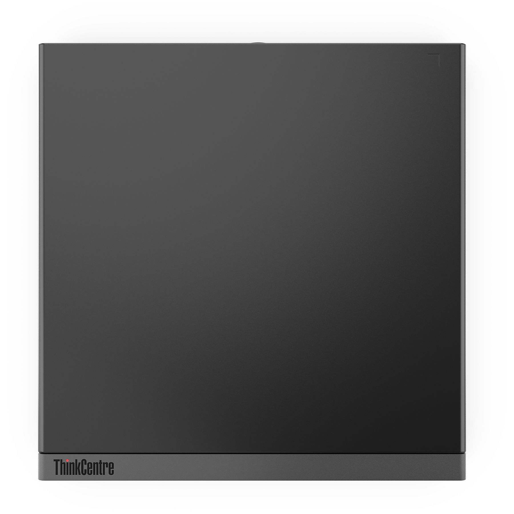 Tower desktop nero ThinkCentre con base grigia.