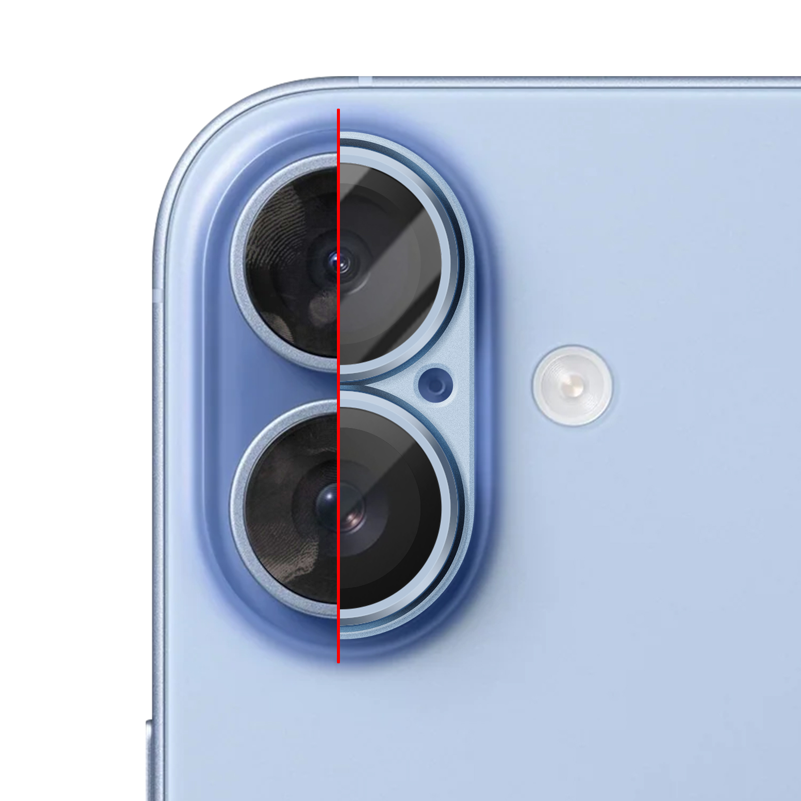 Gros plan de l'arrière bleu d'un smartphone avec deux objectifs et un flash.