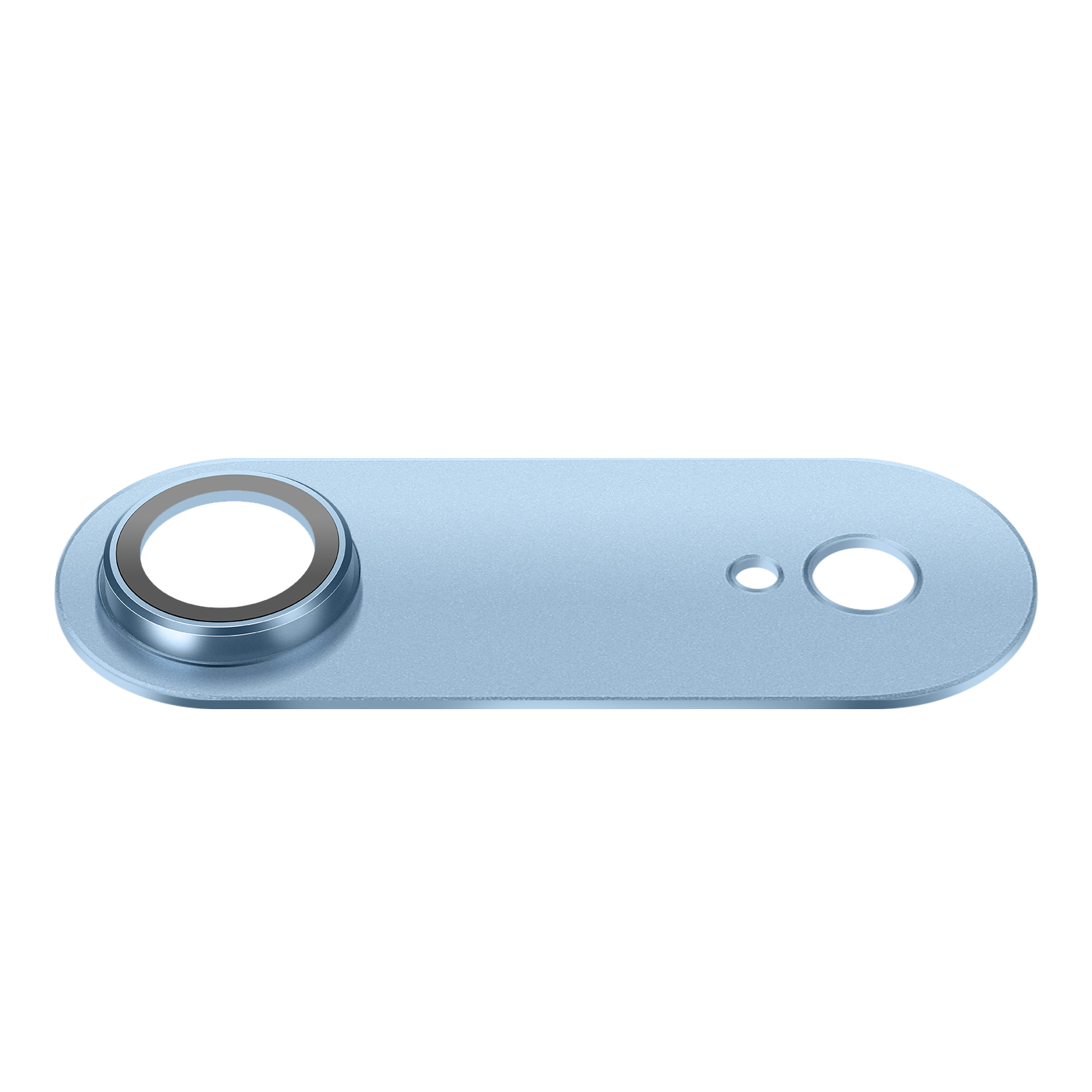 Un objet rectangulaire bleu clair aux coins arrondis avec deux découpes circulaires.