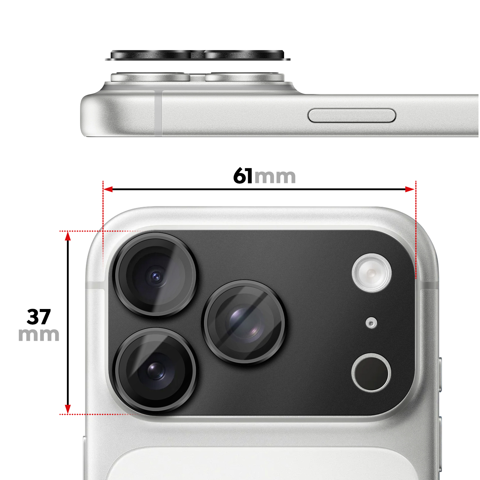 Gros plan de l'arrière d'un smartphone argenté avec trois objectifs et un flash.