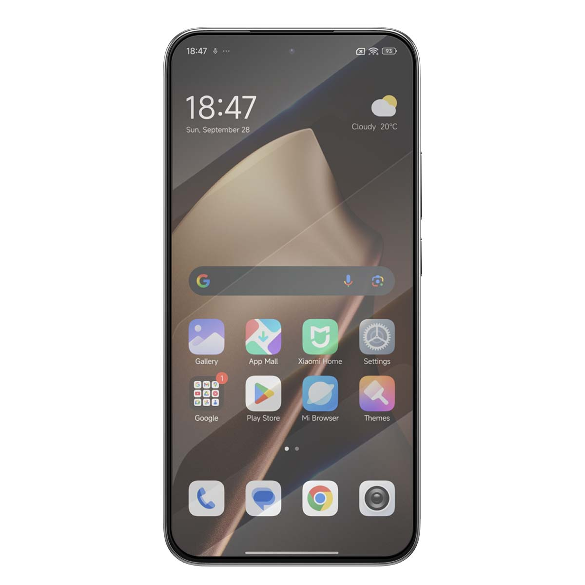Schermata home smartphone con ora 18:47, meteo e icone app.