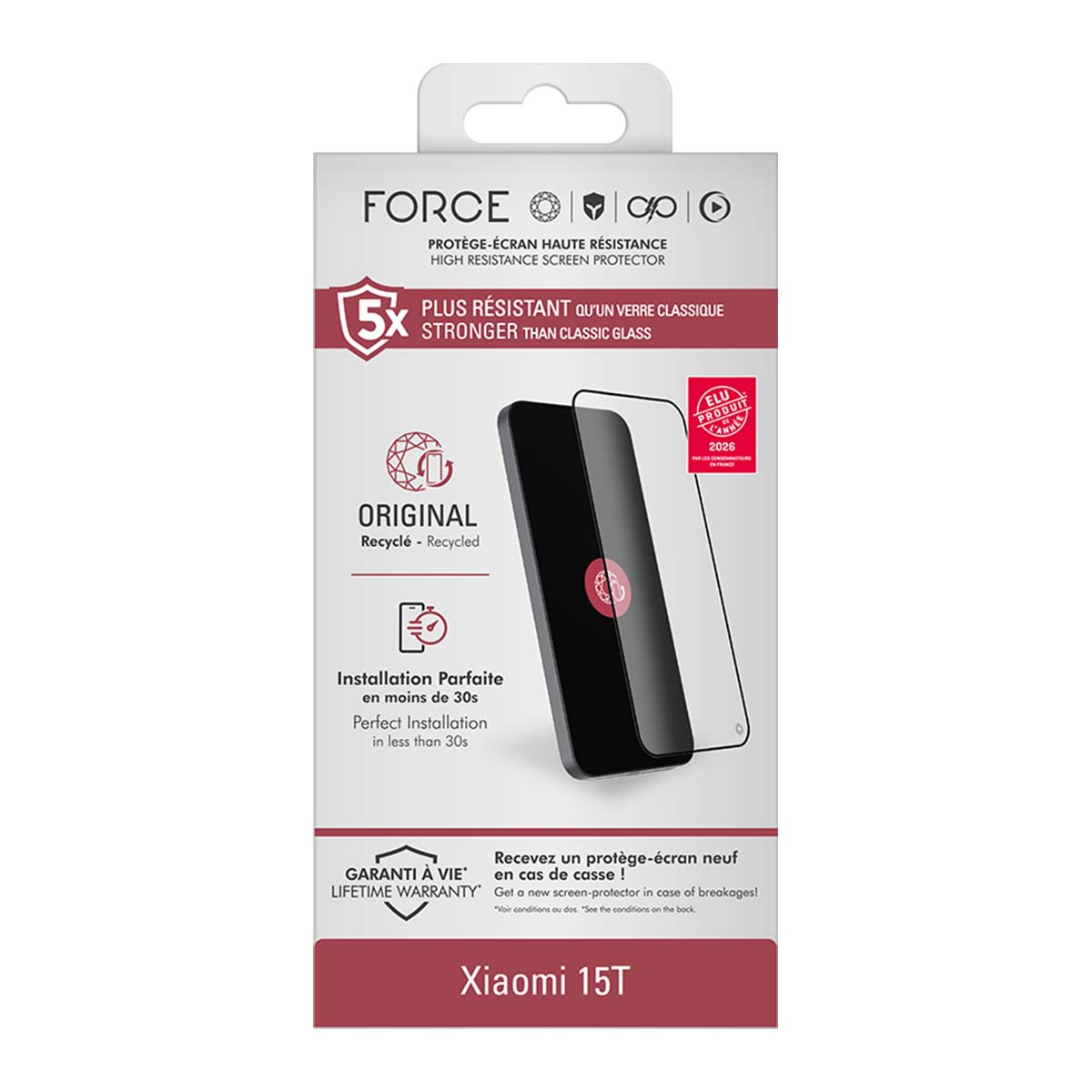 Confezione protettore schermo FORCE per Xiaomi 15T, 5x più resistente.