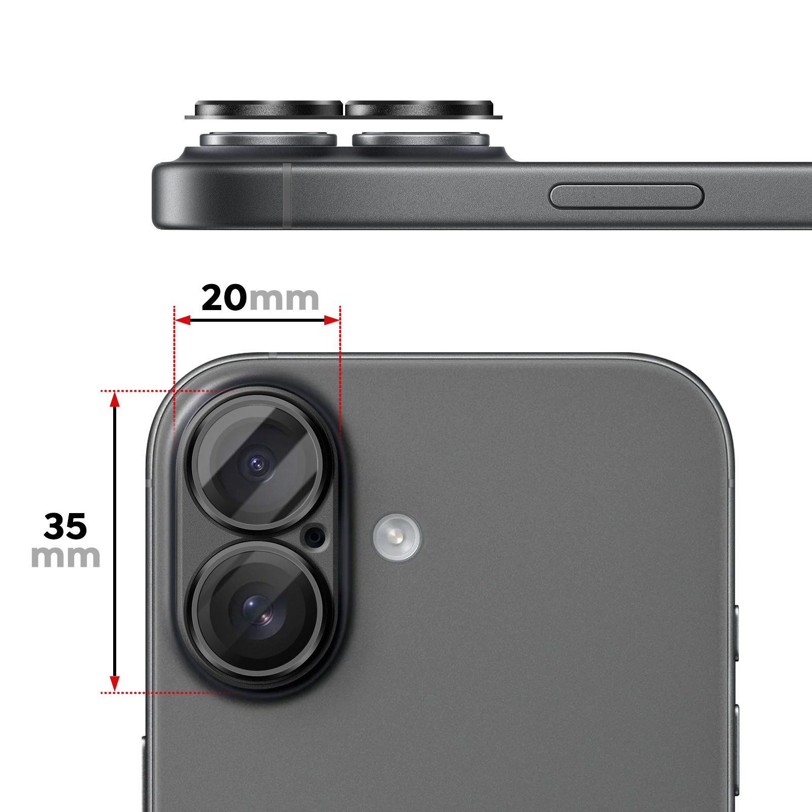 Trois cache-objectifs d'appareil photo noirs reposent sur un smartphone gris.