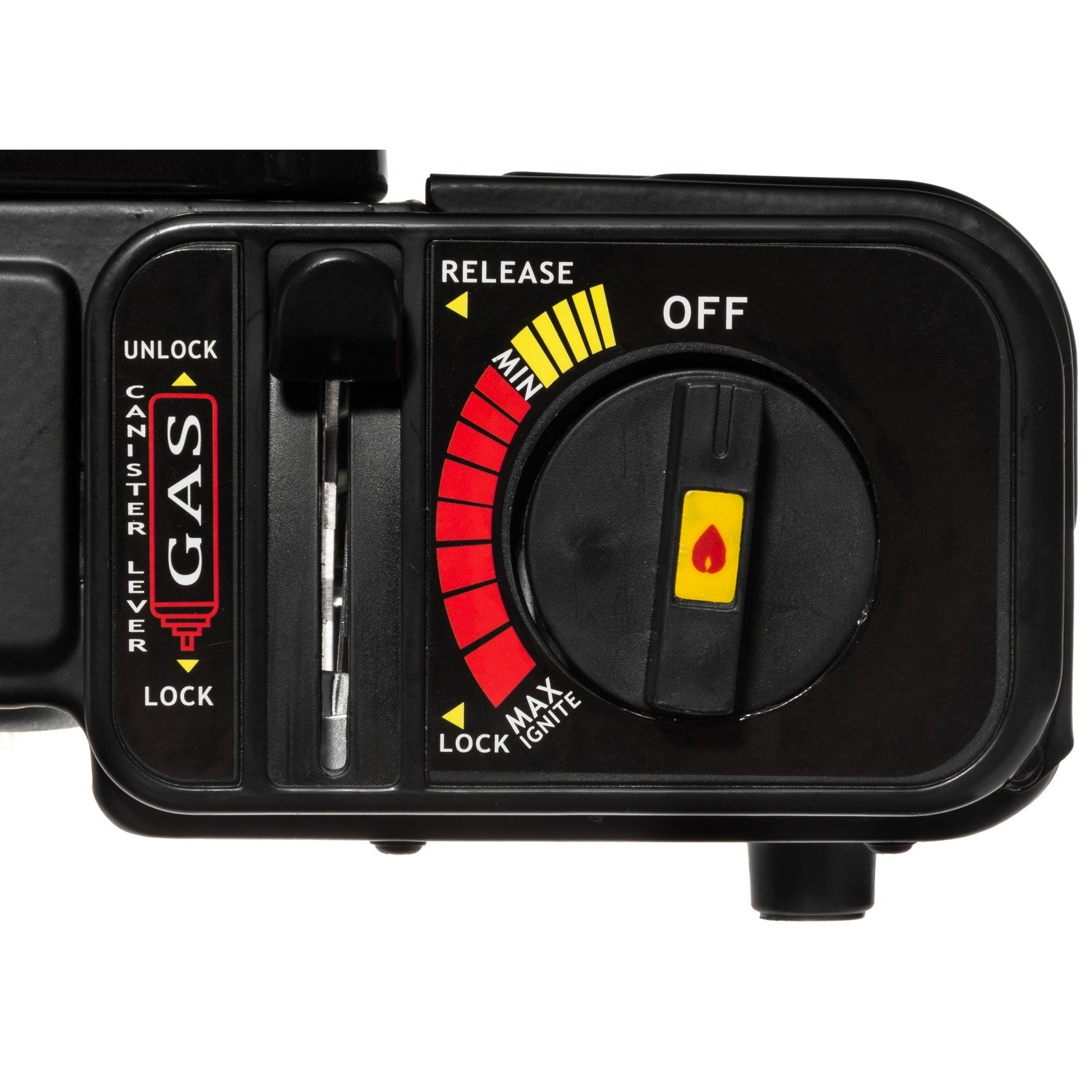 Controllo gas nero con scale per livello gas e intensità fiamma.