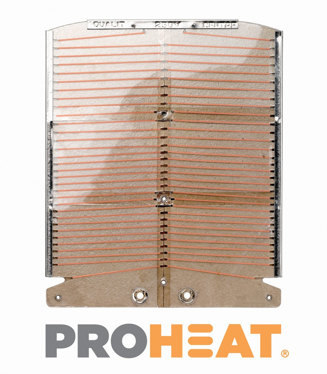 Gerät mit orangefarbenen Heizdrähten auf brauner Basis, mit PROHEAT-Logo unten.