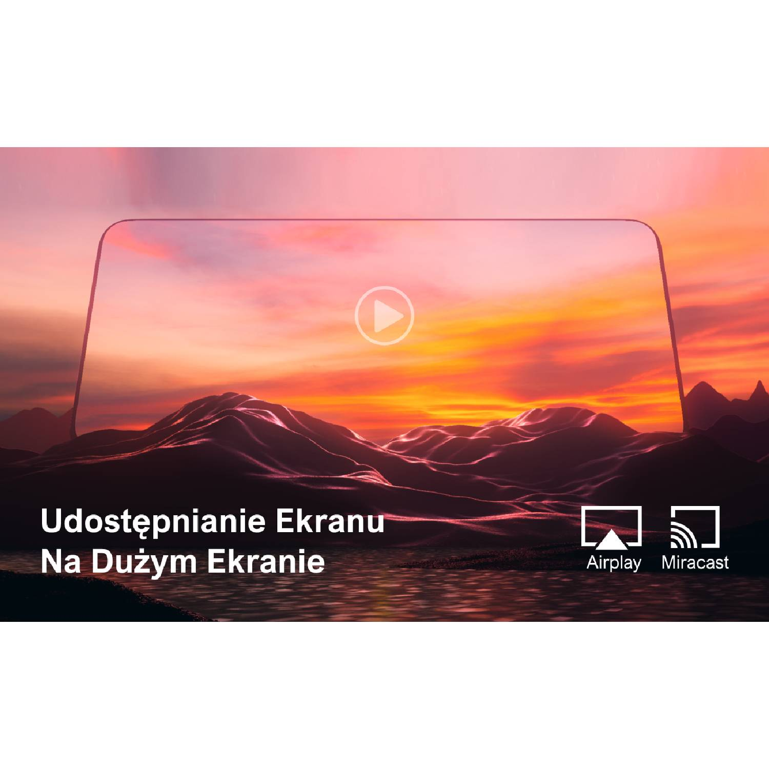 Udostępnianie ekranu na dużym ekranie przez Airplay i Miracast.
