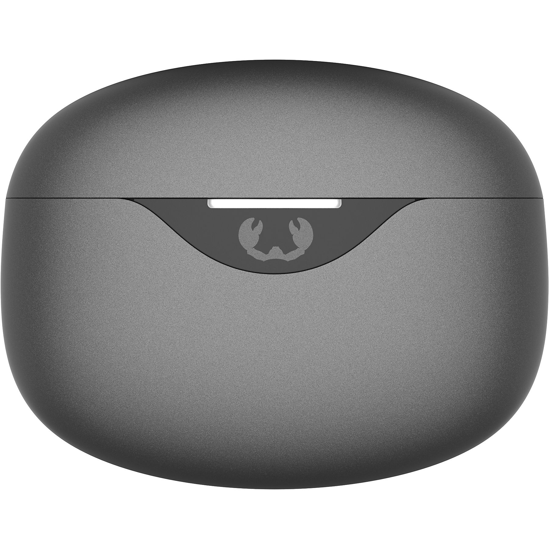 Szara ładowarka ze stonowanym logo i paskiem świetlnym.