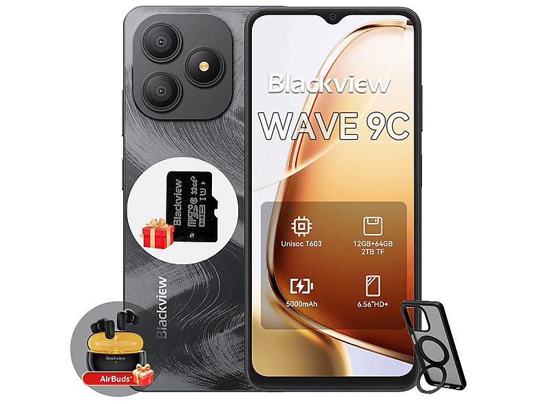 BLACKVIEW WAVE 9C Mit Bluetooth Kopfhörer 64 GB Schwarz Dual SIM