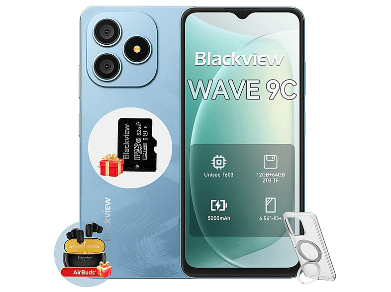 BLACKVIEW WAVE 9C Mit Bluetooth Kopfhörer 64 GB Blau Dual SIM
