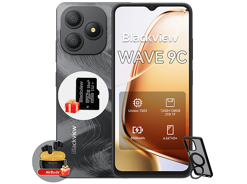 BLACKVIEW WAVE 9C Mit Bluetooth Kopfhörer 128 GB Schwarz Dual SIM