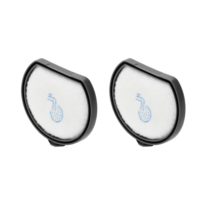 Dos filtros blancos con icono azul sobre marco negro, aislados.