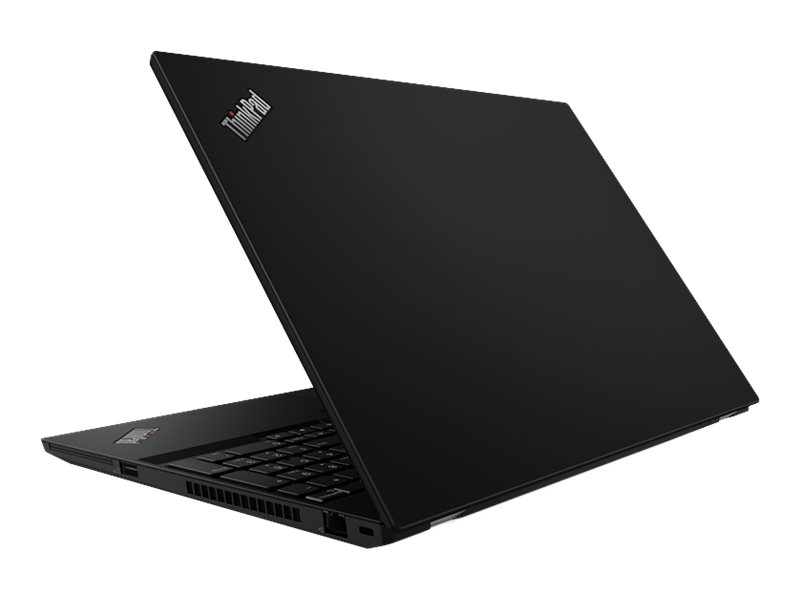 Black laptop with ThinkPad logo, open.