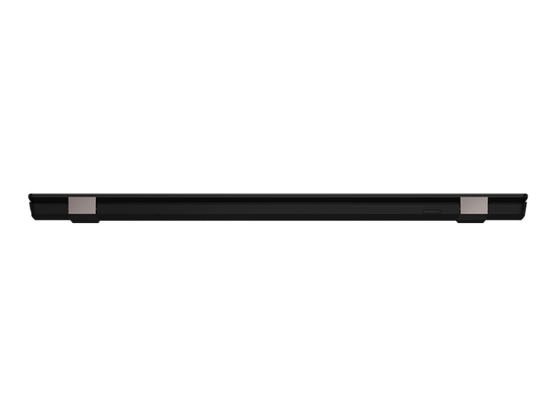 Side view of a black laptop with silver hinges on a white background.