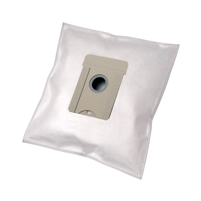 Biały worek do odkurzacza z brązowym uchwytem kartonowym i okrągłym otworem.