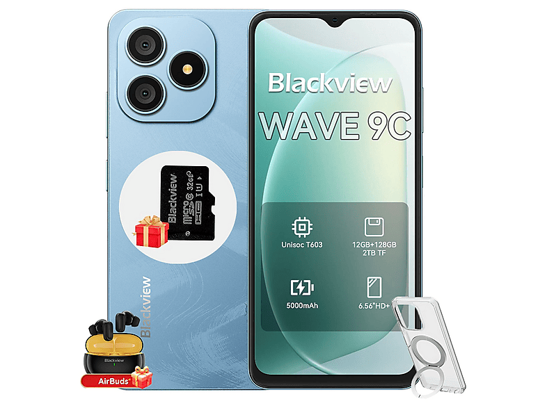 BLACKVIEW WAVE 9C Mit Bluetooth Kopfhörer 128 GB Blau Dual SIM