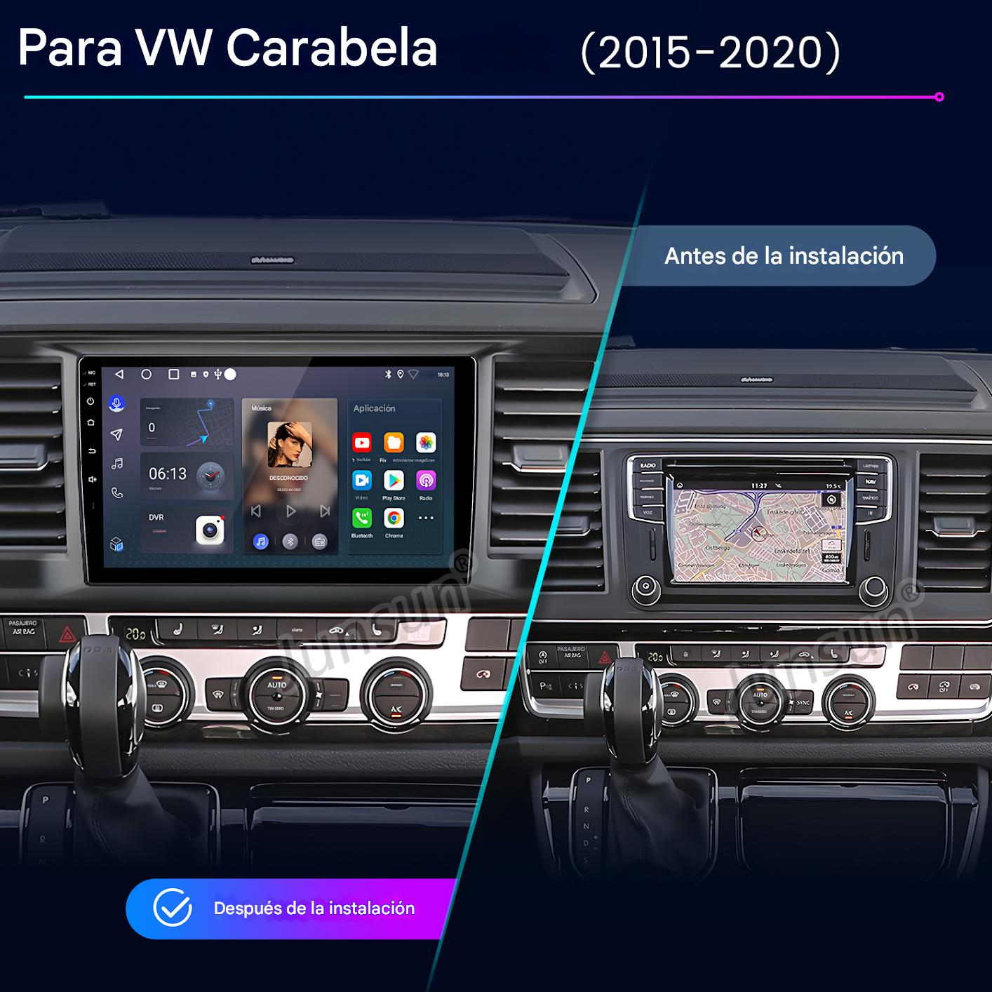 Comparación antes y después de un sistema de infoentretenimiento VW Caravela.