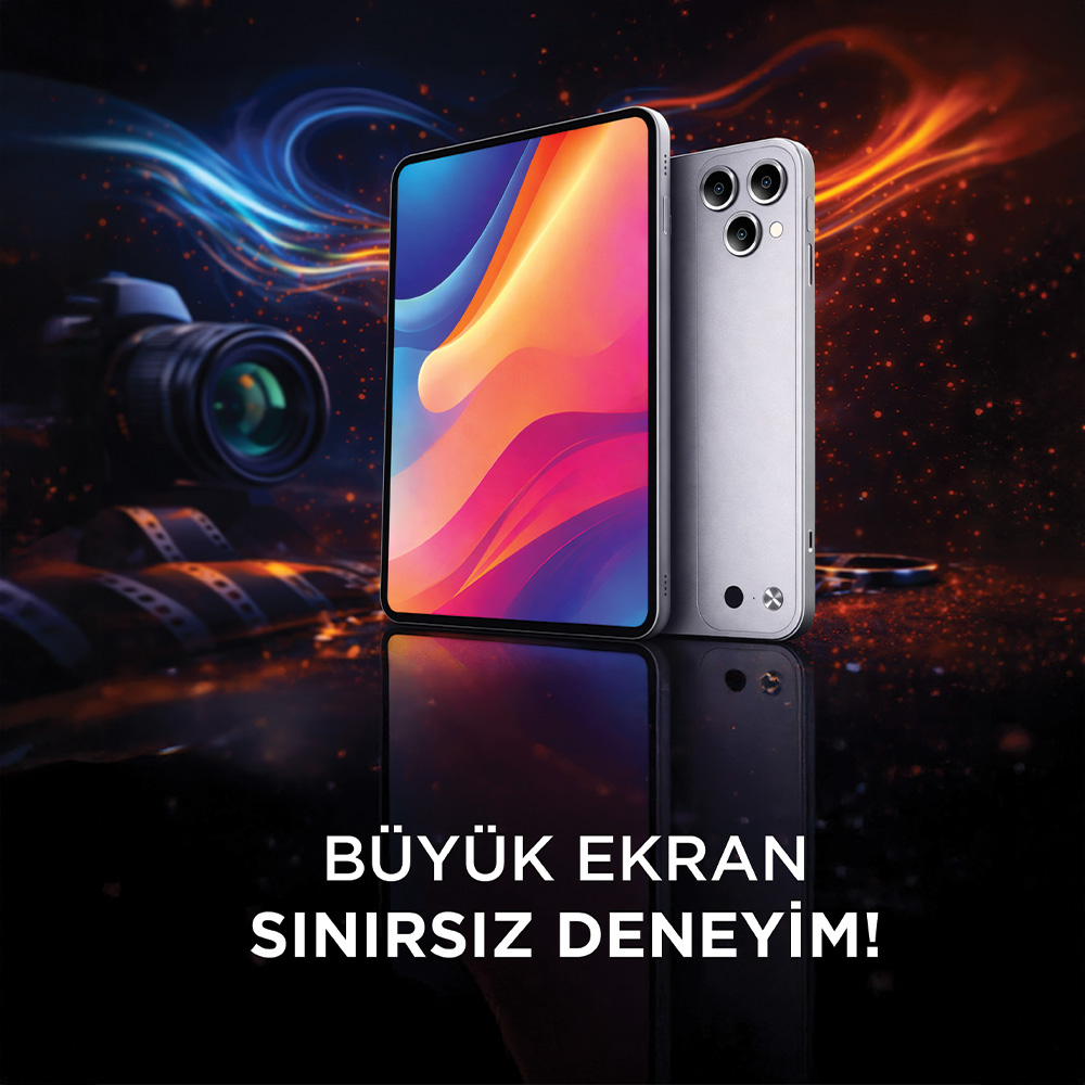 Renkli ekranlı modern akıllı telefon ve dinamik arka plan önünde kamera.