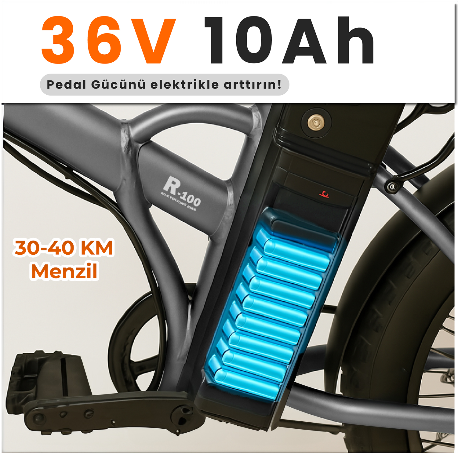 Elektrikli bisiklet 36V 10Ah, 30-40 km menzil. R-100 kadro.