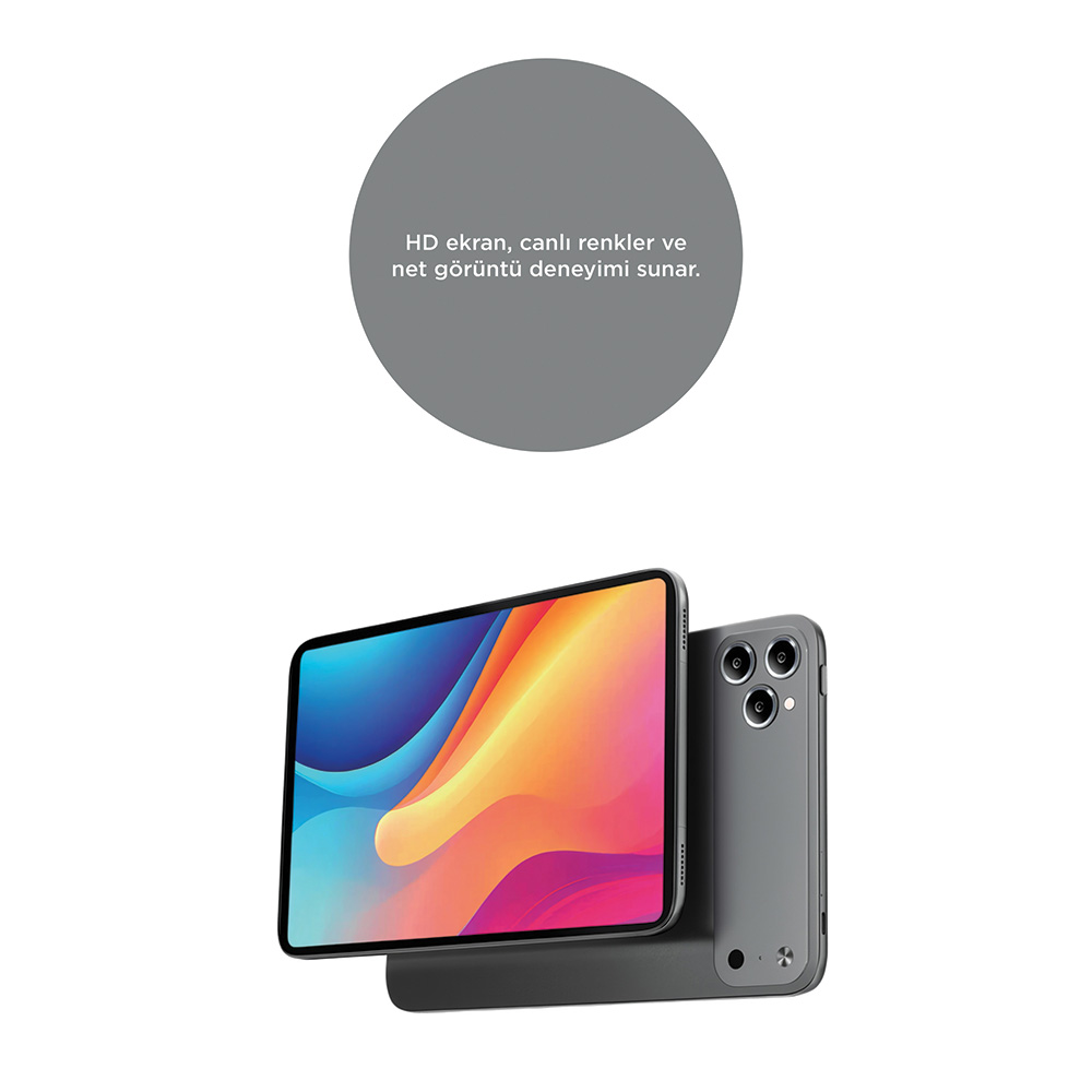Renkli duvar kağıtlı tablet ve gri akıllı telefon yan yana.