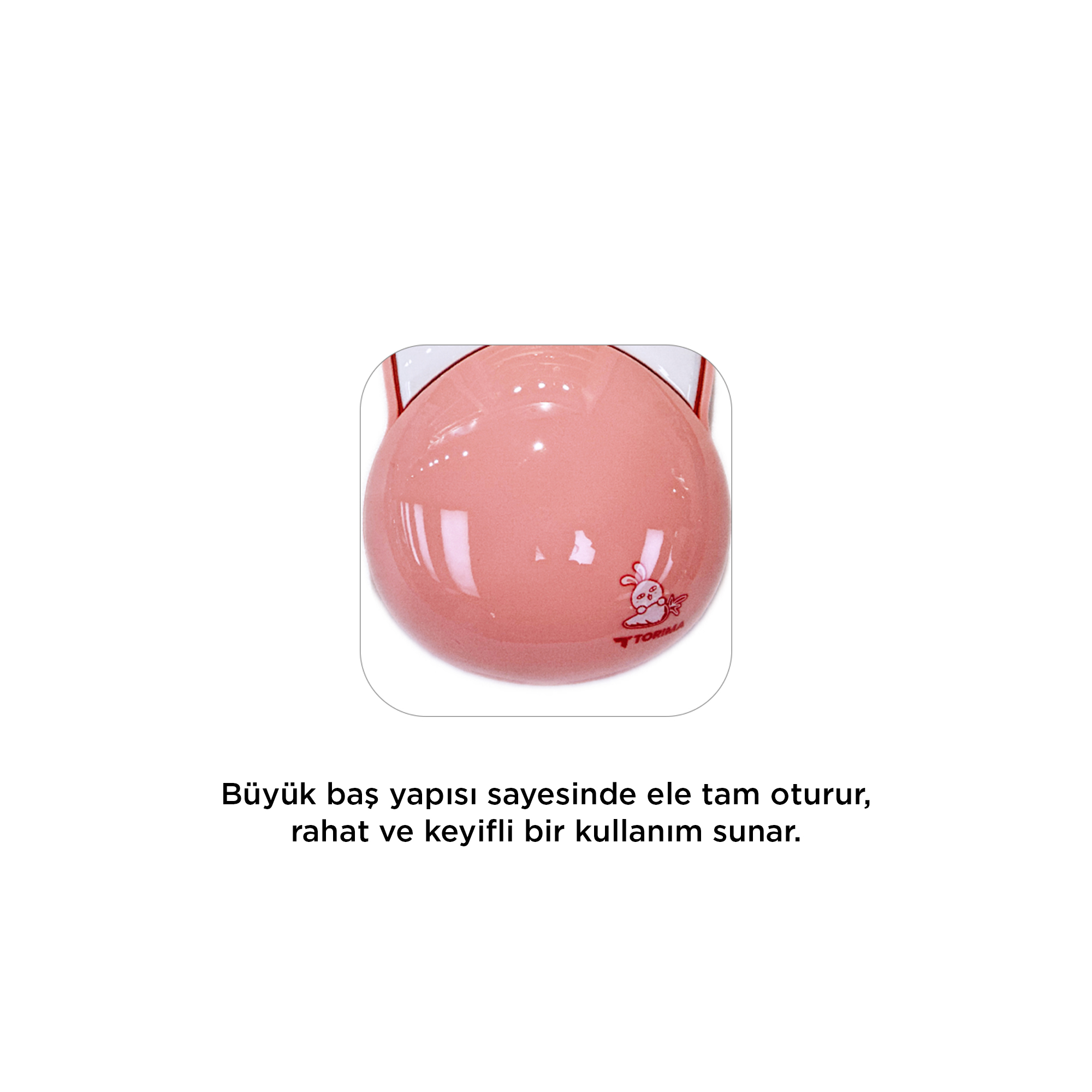 Pembe, parlak top tavşan logolu. Rahat kullanım için ergonomik tasarım.