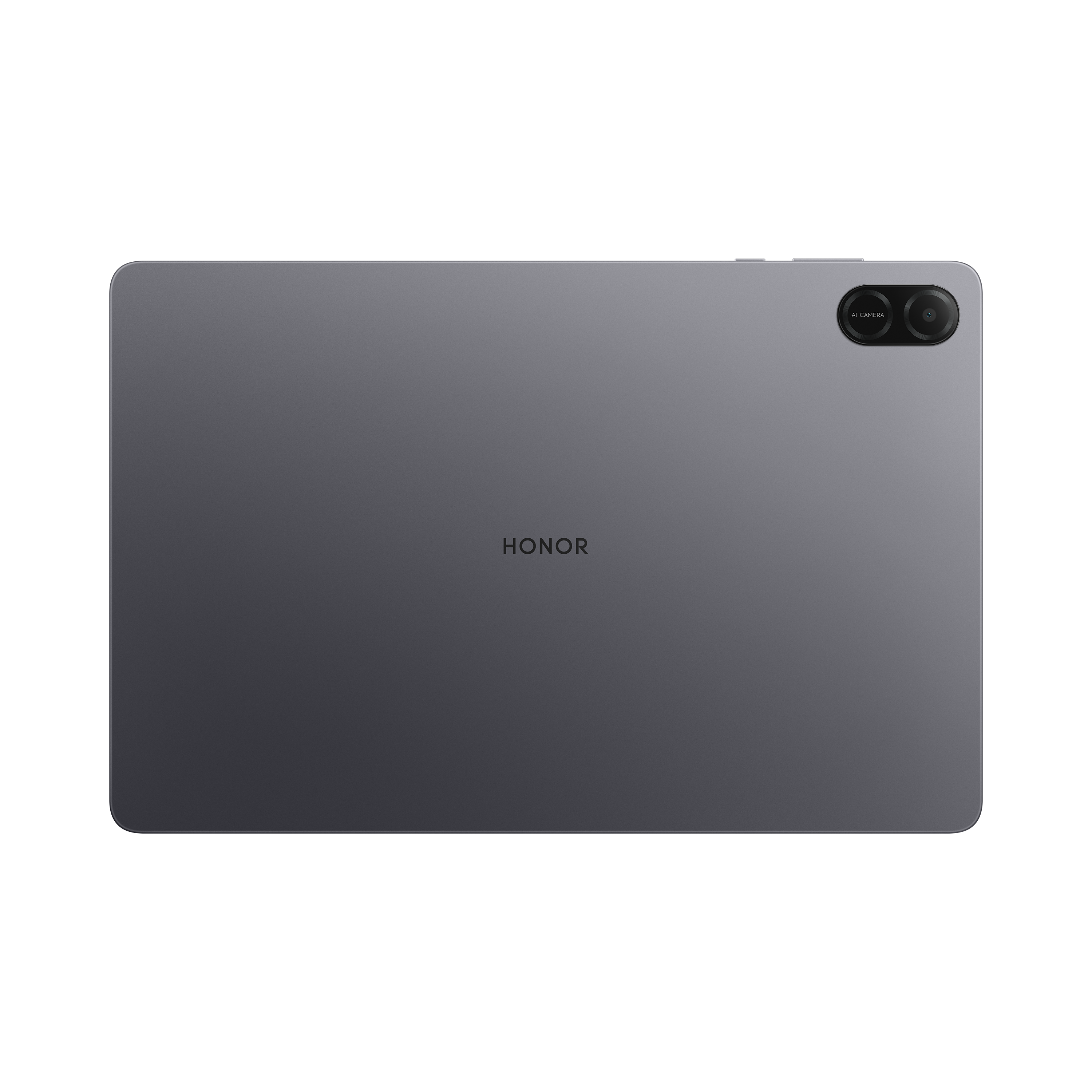 Parte trasera de una tablet HONOR gris con dos cámaras y logo HONOR.