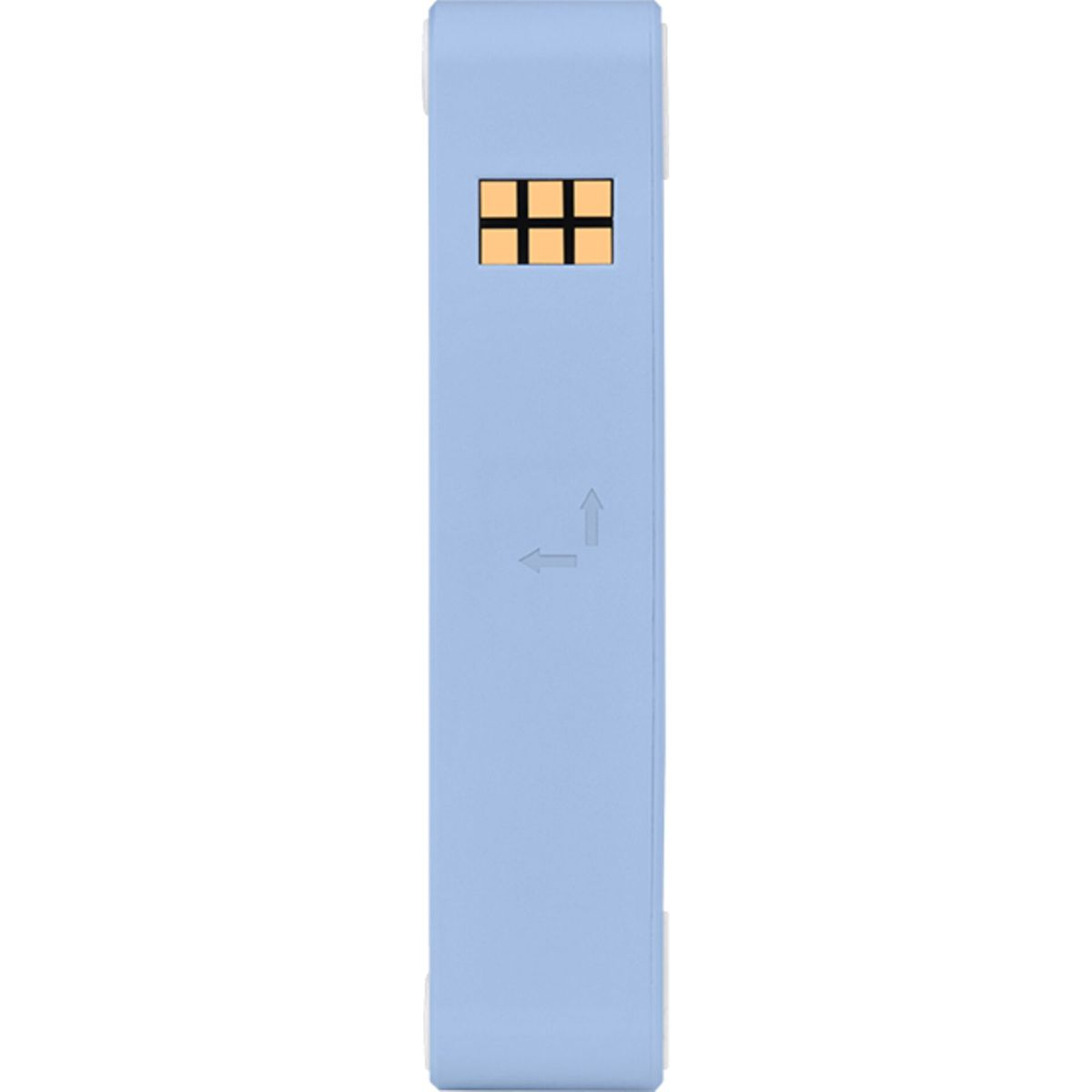 Un objeto rectangular azul claro con patrón de rejilla y flechas.