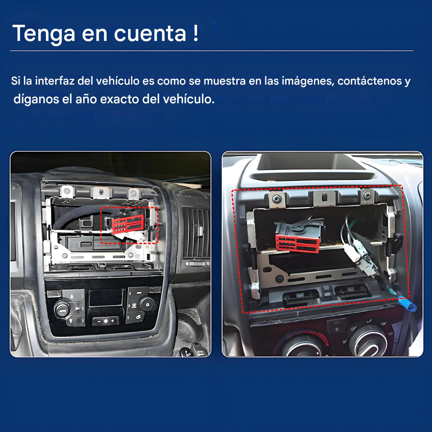 Dos vistas del salpicadero de un vehículo mostrando conectores expuestos.