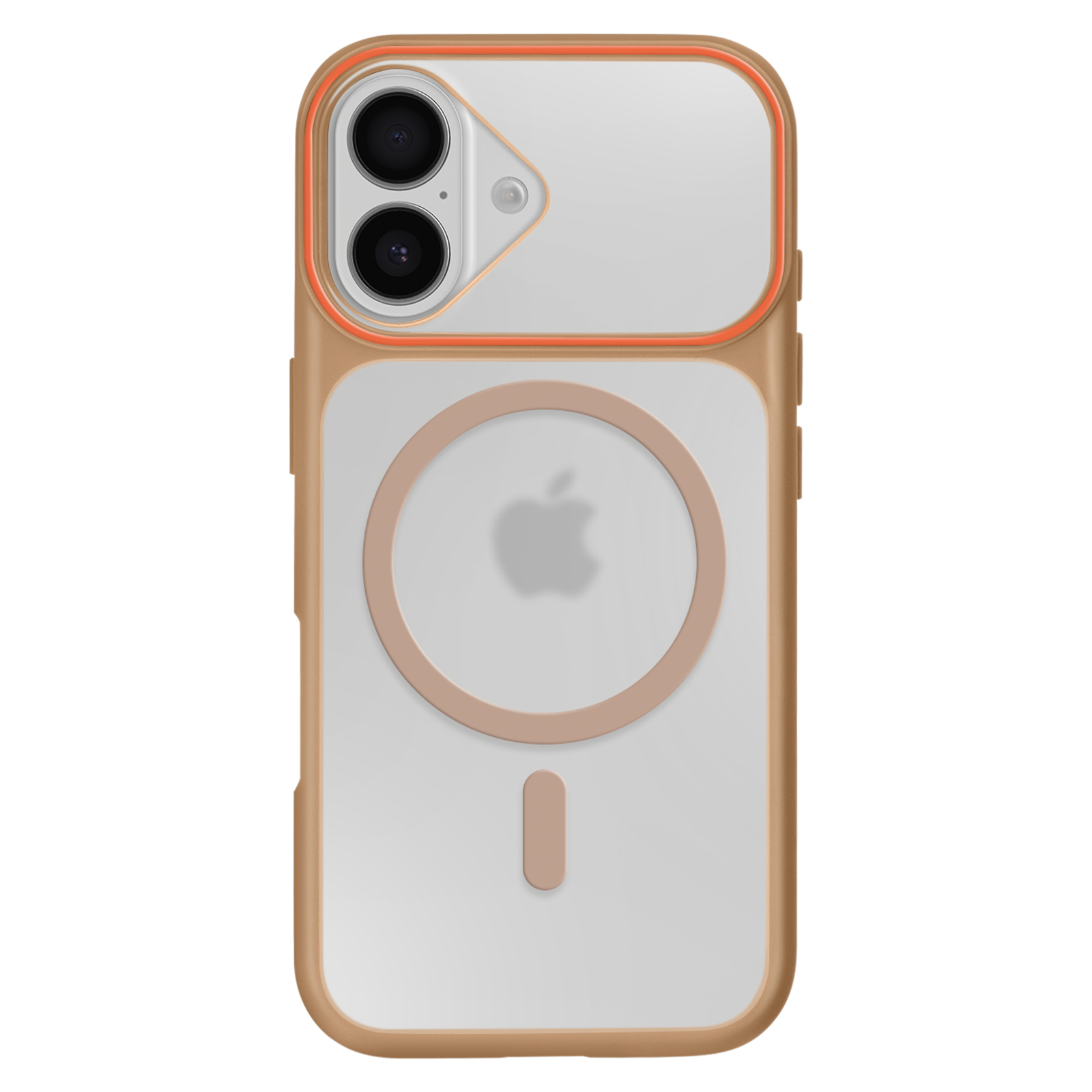Doorzichtige iPhone hoes met gouden frame en ring.