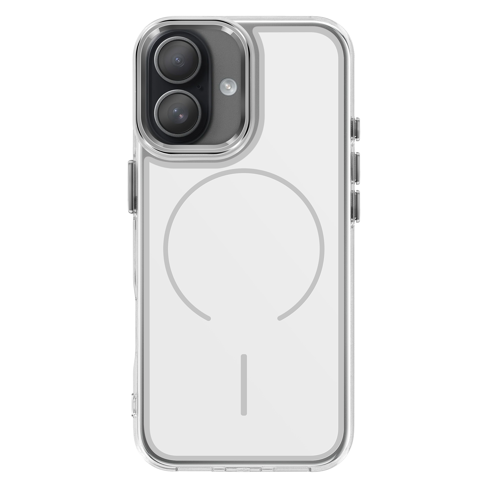 Custodia trasparente con doppia fotocamera e design ad anello magnetico.