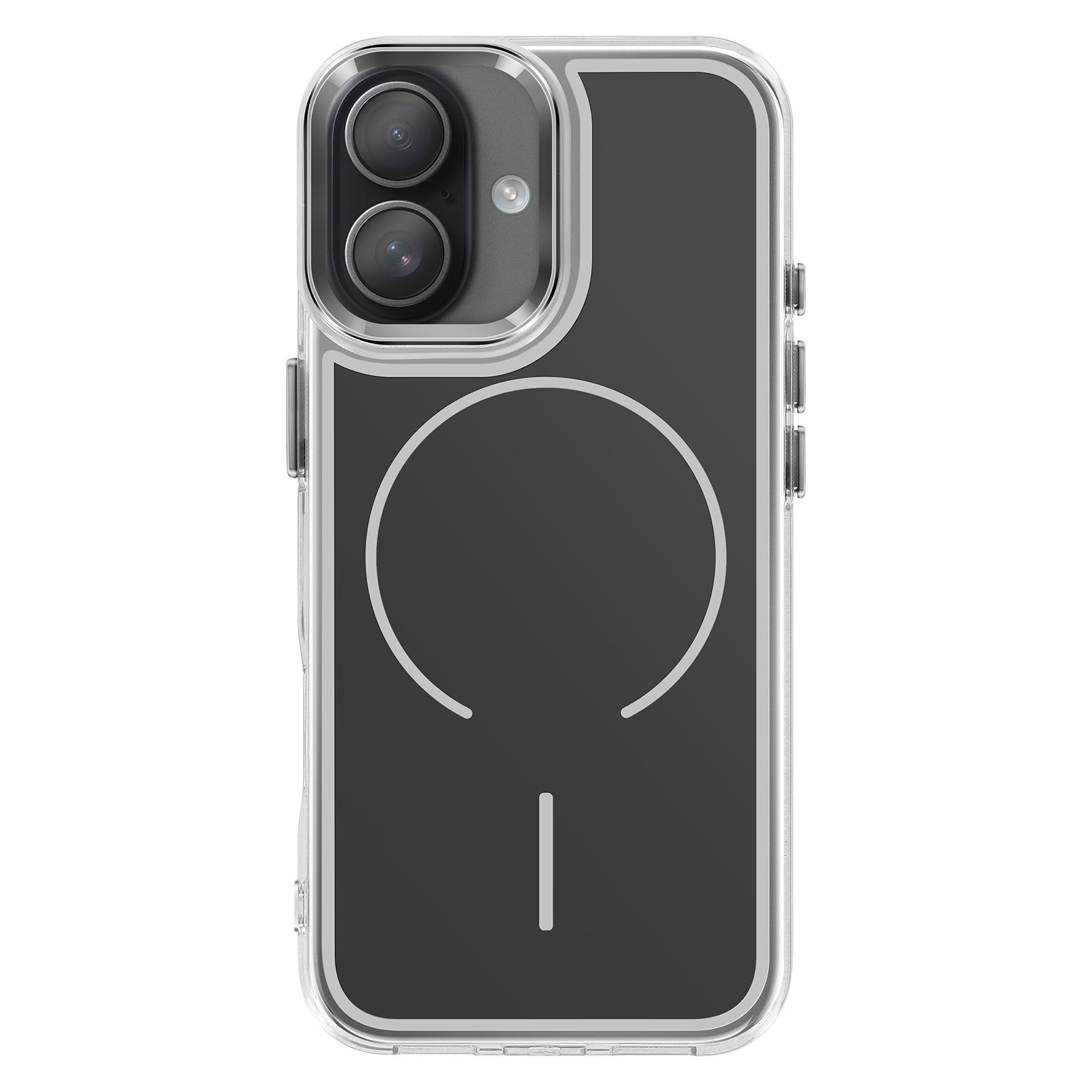 Transparante hoes voor smartphone met dubbele camera en magneetring.