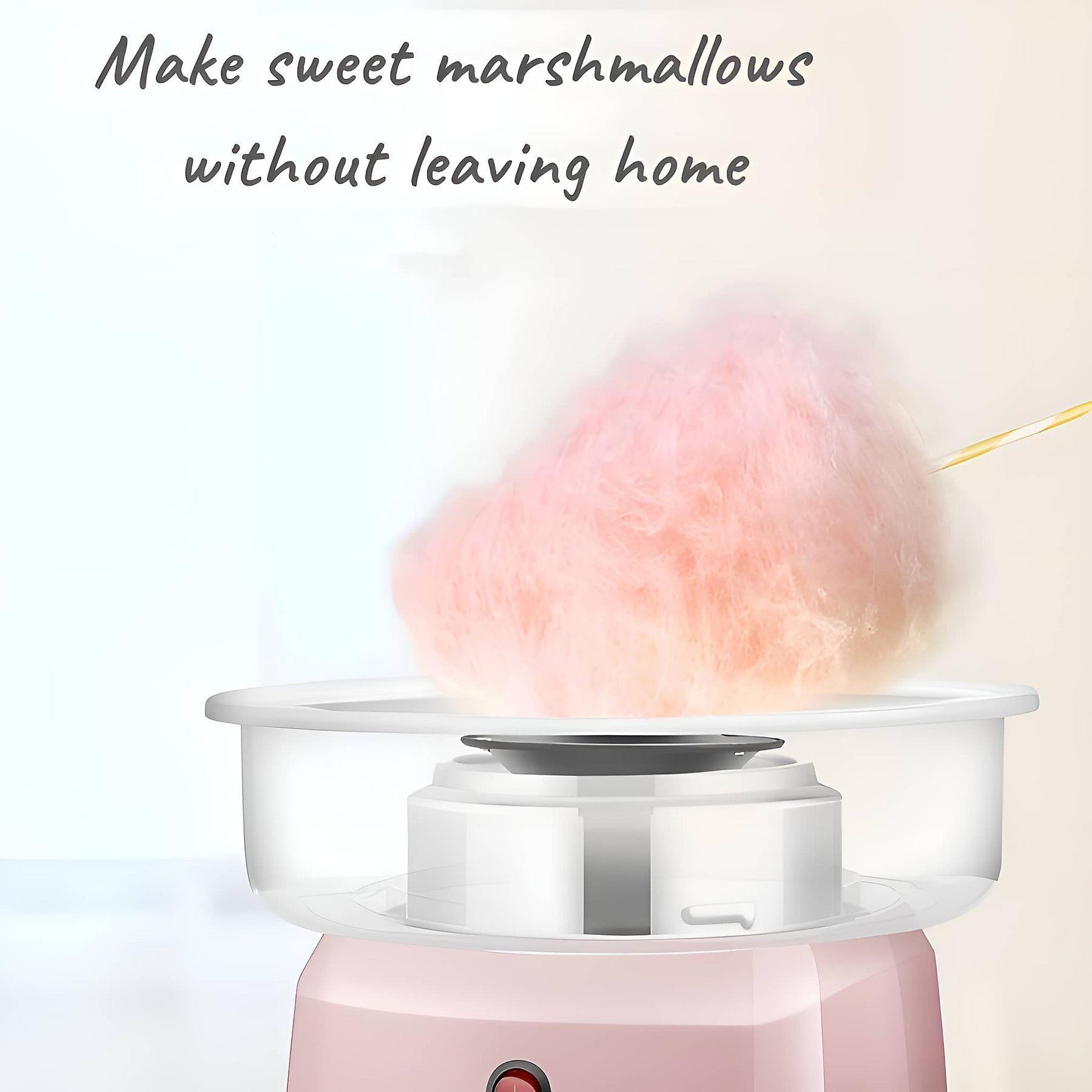 Ein rosa Zuckerwattemaschine produziert flauschige, rosafarbene Zuckerwatte.