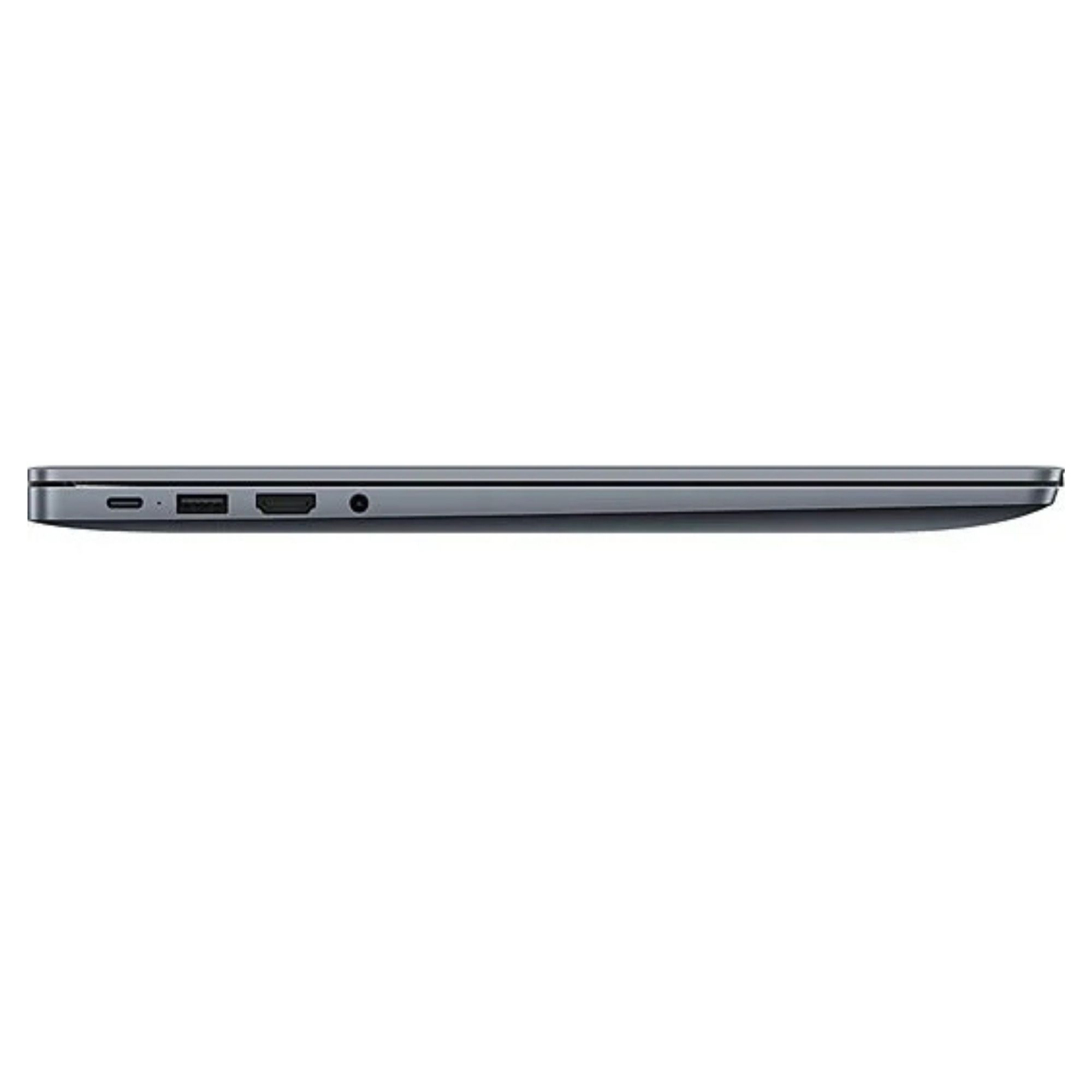 USB-C, USB-A ve HDMI bağlantı noktalarına sahip gri dizüstü bilgisayar.