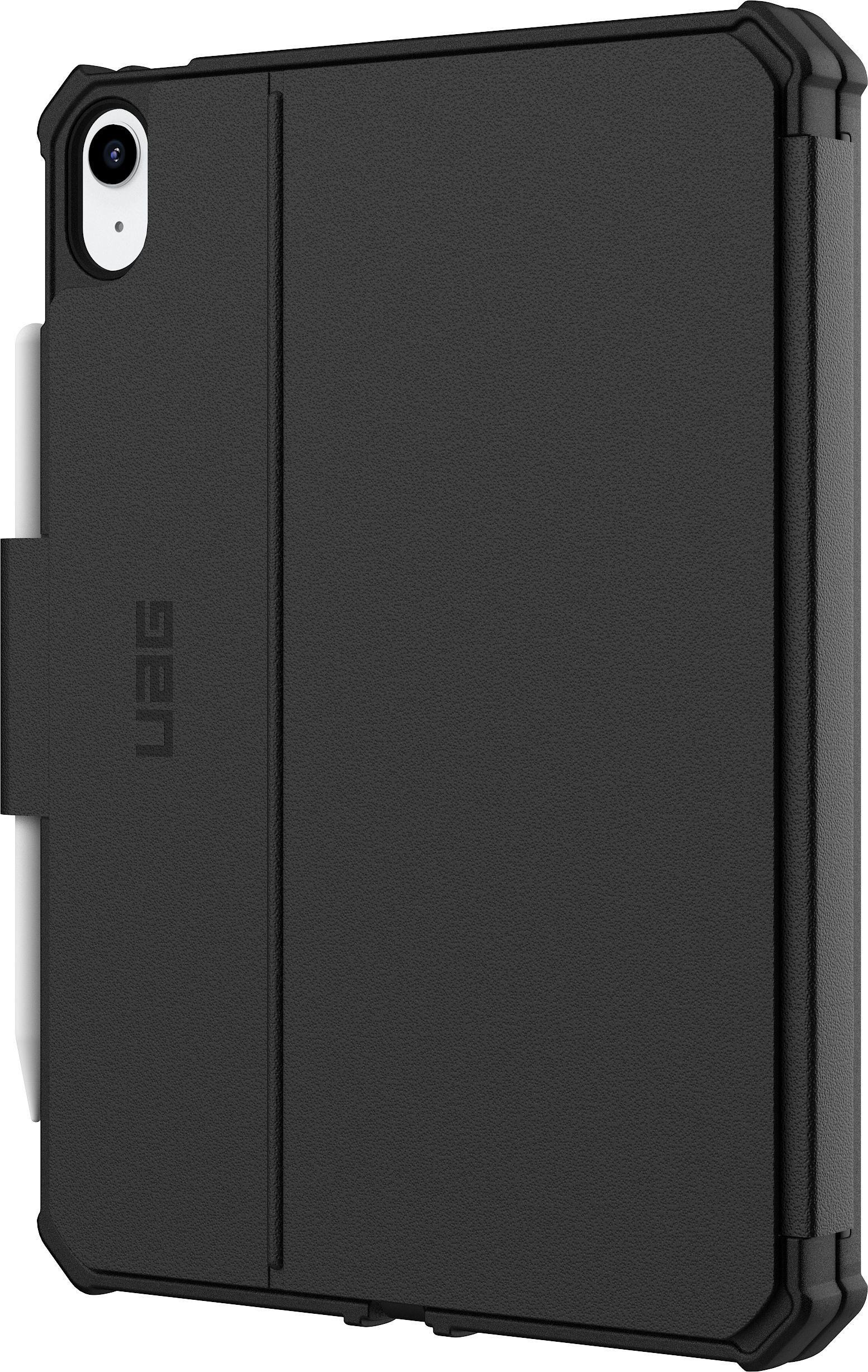 Custodia nera per tablet con foro fotocamera e porta-penna.