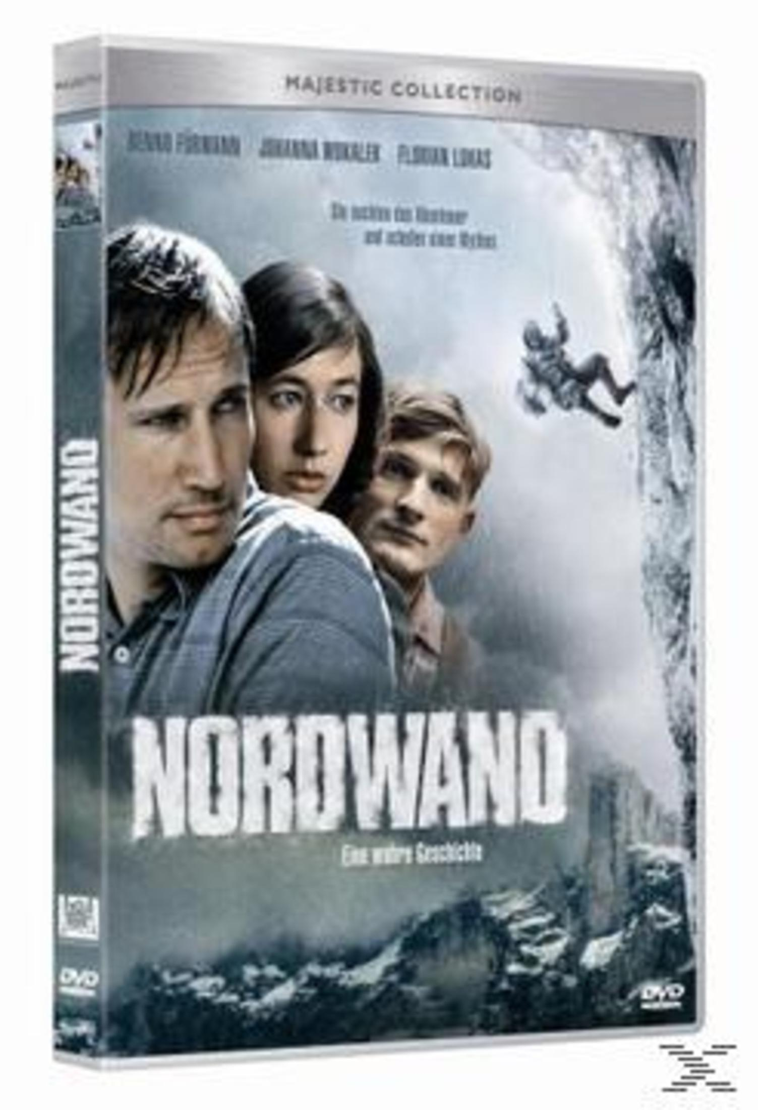 DVD-Cover mit drei Personen und einem Bergsteiger, der an einer Felswand klettert.