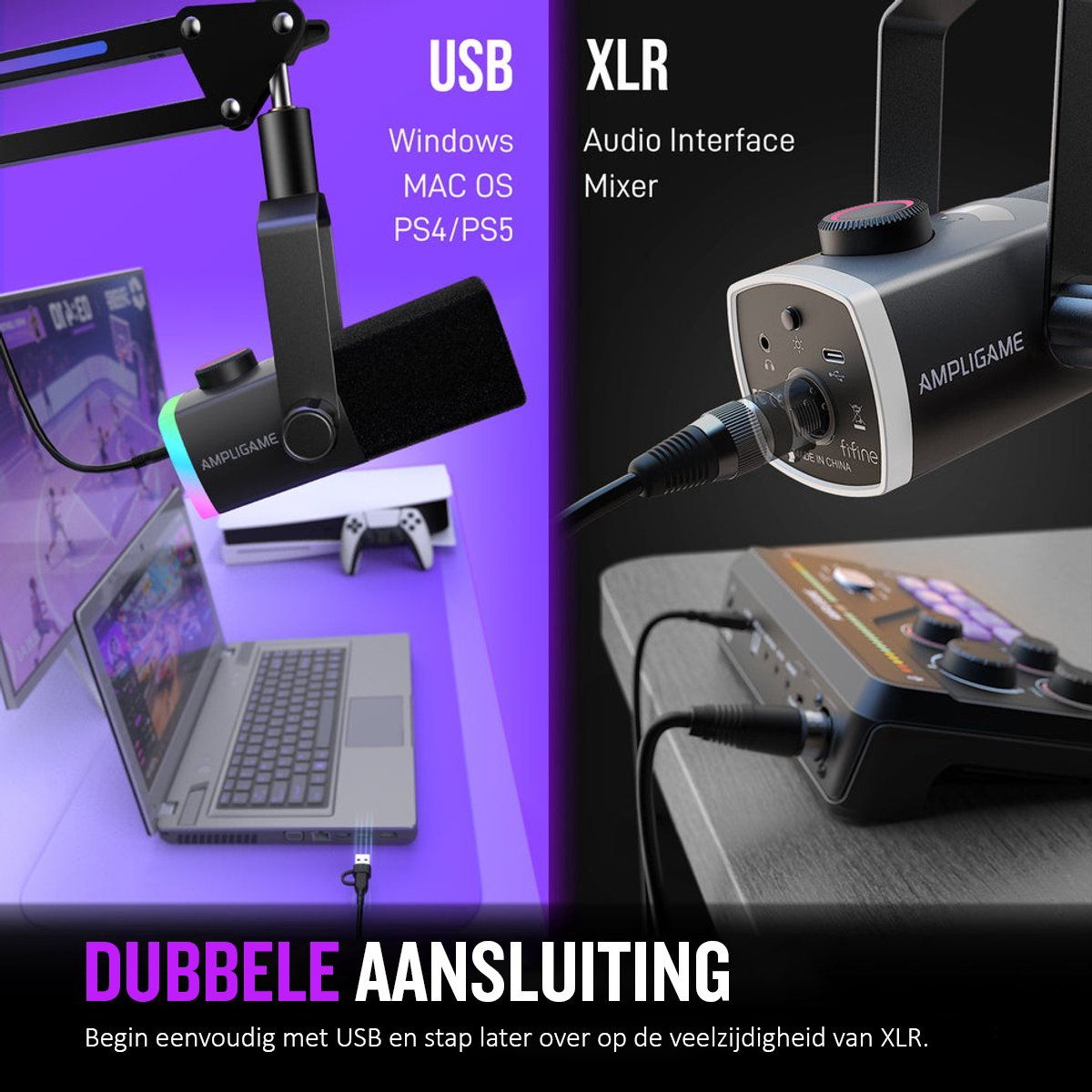 FIFINE Ampligame AM8PROT Dinamik USB/XLR RGB Mikrofon Sehpası ile