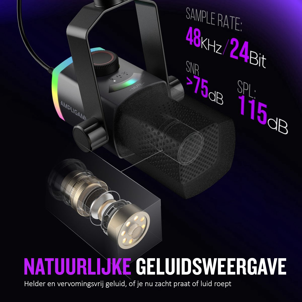FIFINE Ampligame AM8PROT Dinamik USB/XLR RGB Mikrofon Sehpası ile